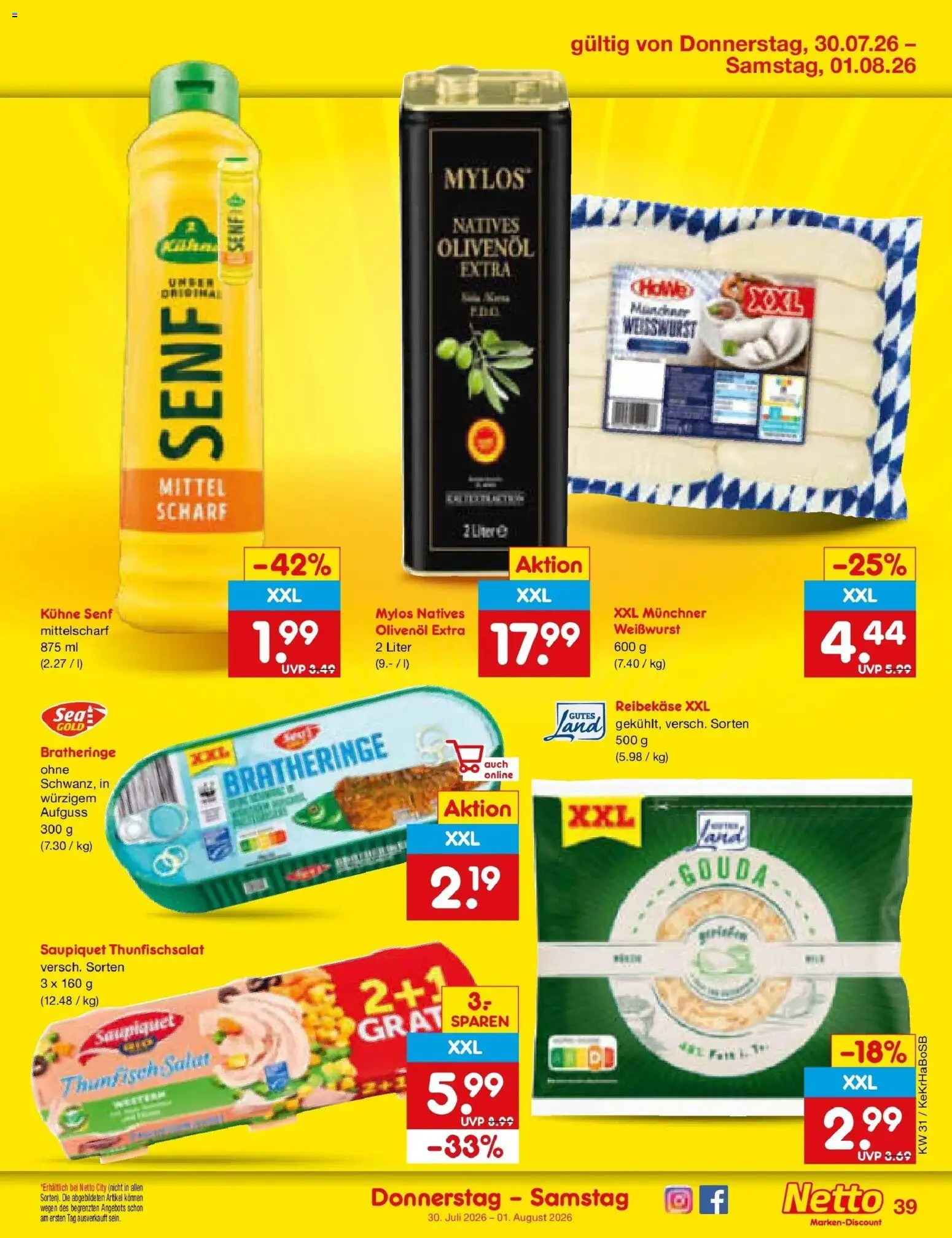 Netto Marken-Discount Prospekt Koblenz – gültig ab 27.07.2026 | Seite: 56 | Produkte: Thunfisch, Olivenol, Weißwurst, Grat