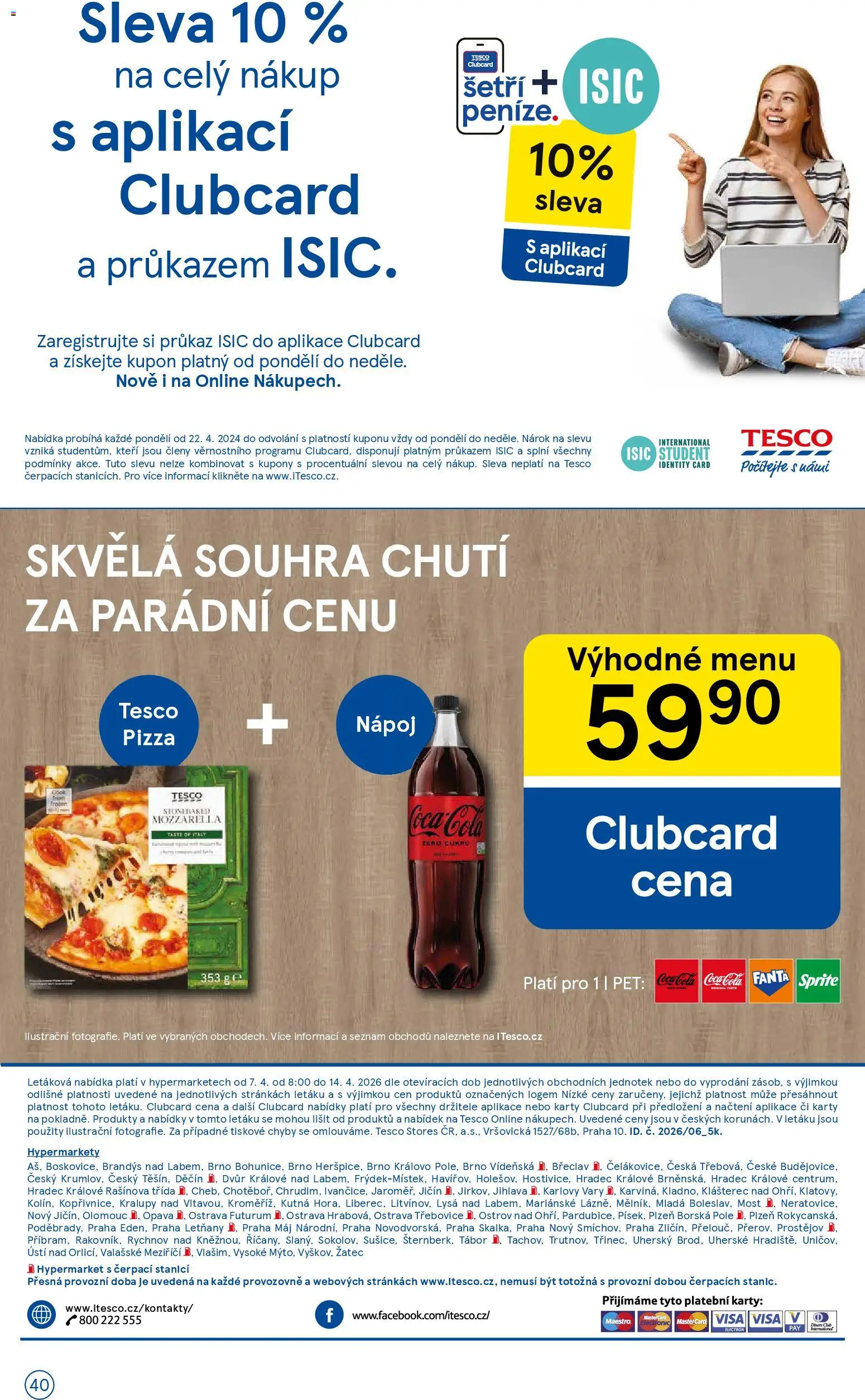 Tesco leták - Hypermarket od 07.04.2026 | Strana: 40 | Produkty: Coca cola, Sprite, Mozzarella, Futurum