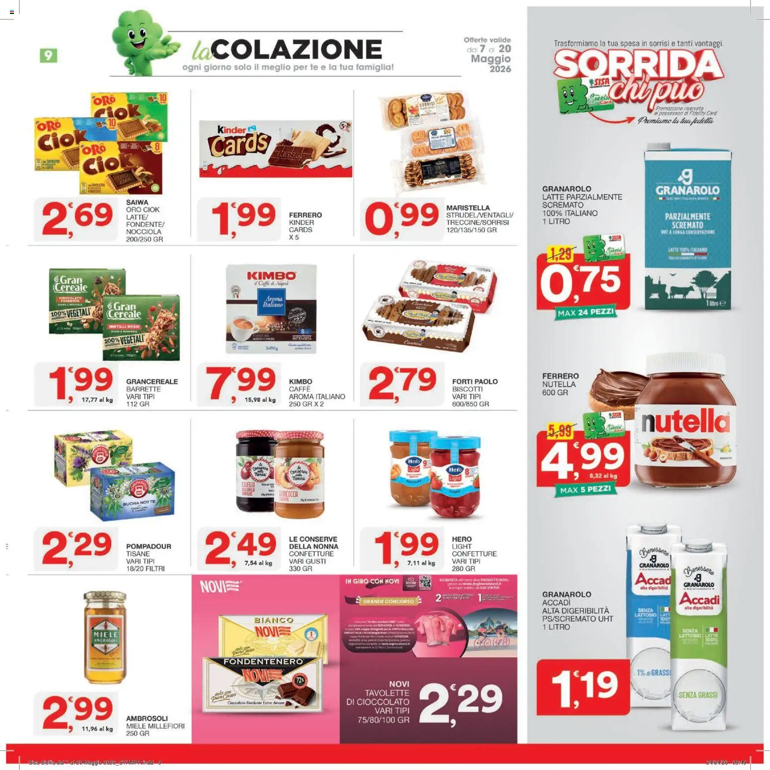 Volantino SISA del 07.05.2026 | Pagina: 9 | Prodotti: Caffè, Biscotti, Latte, Mirtilli