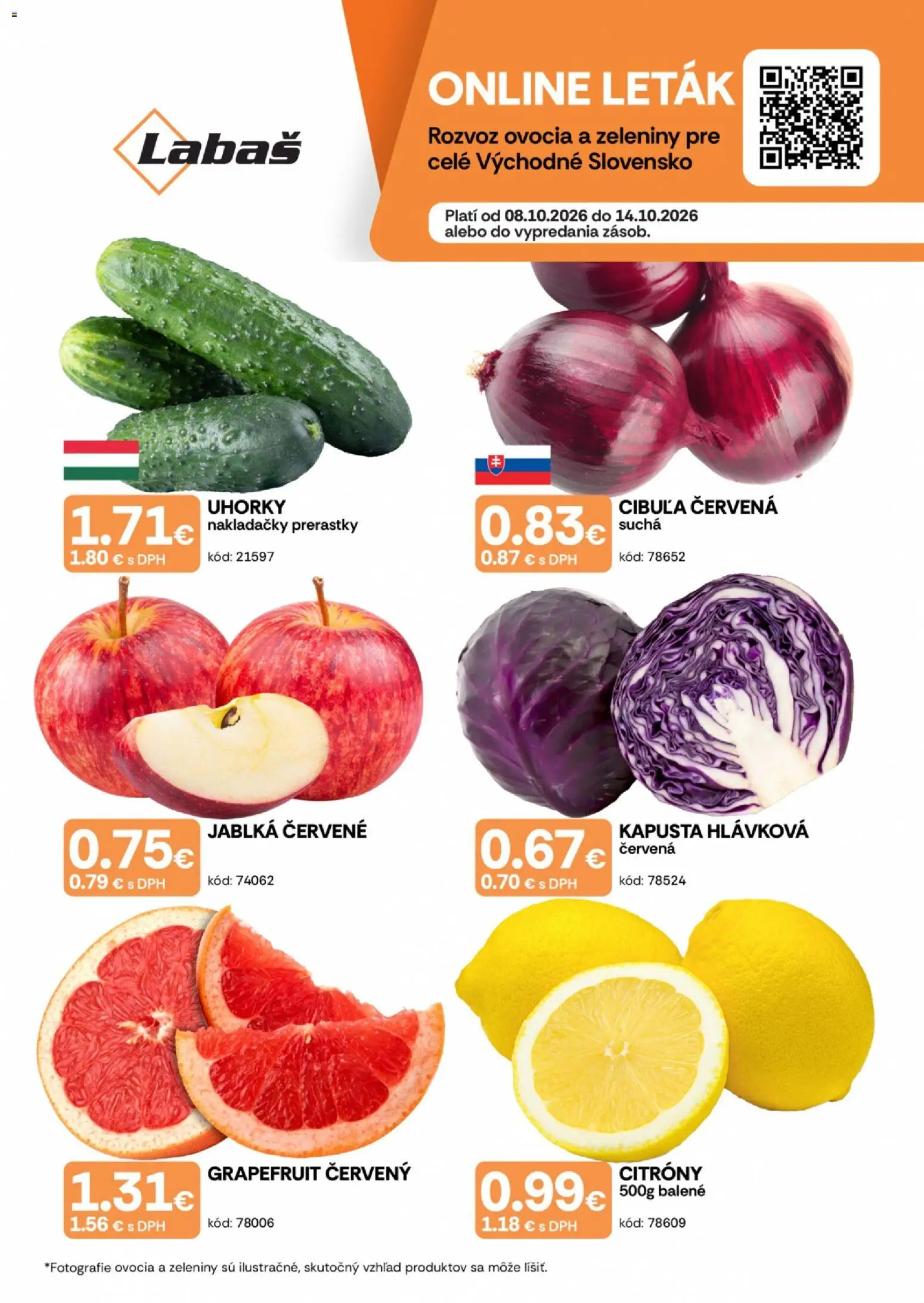 Nové Labaš akcie – leták je platný od 08.10.2026 | Strana: 1 | Produkty: Jablká, Cibuľa červená, Citróny, Cibuľa