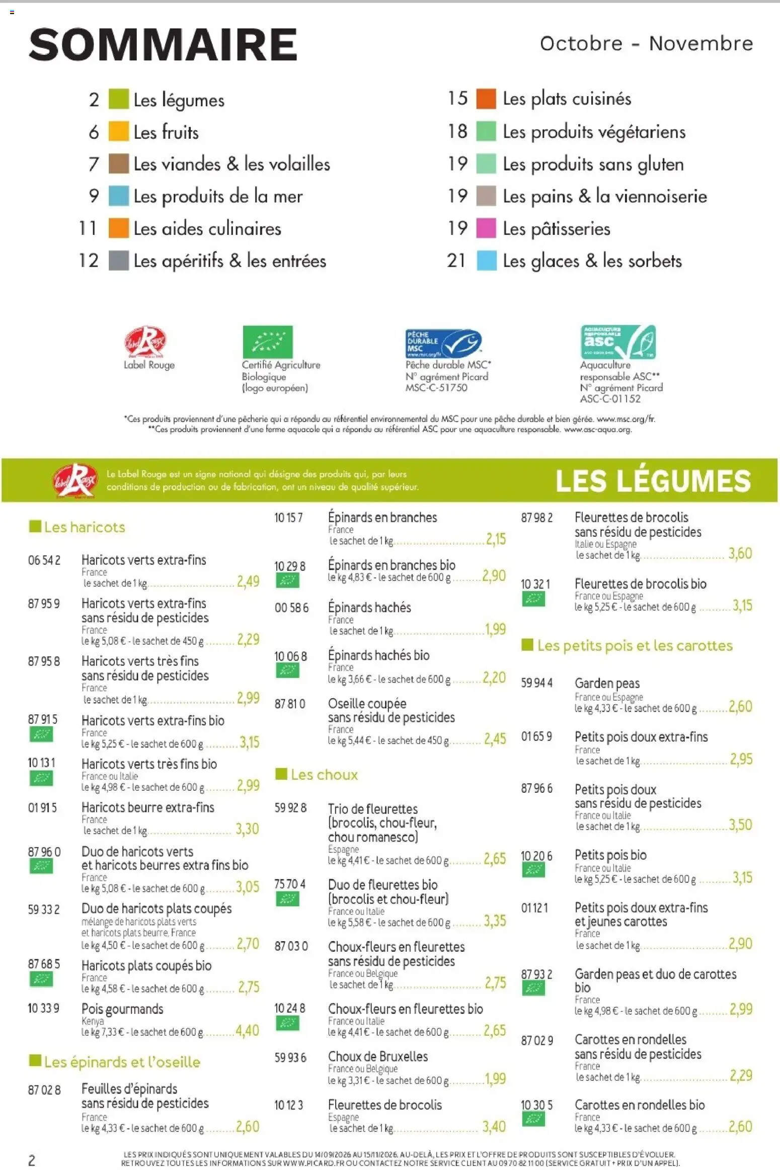{H1} | Page: 2 | Produits: Glaces, Carottes, Produits sans gluten, Pois