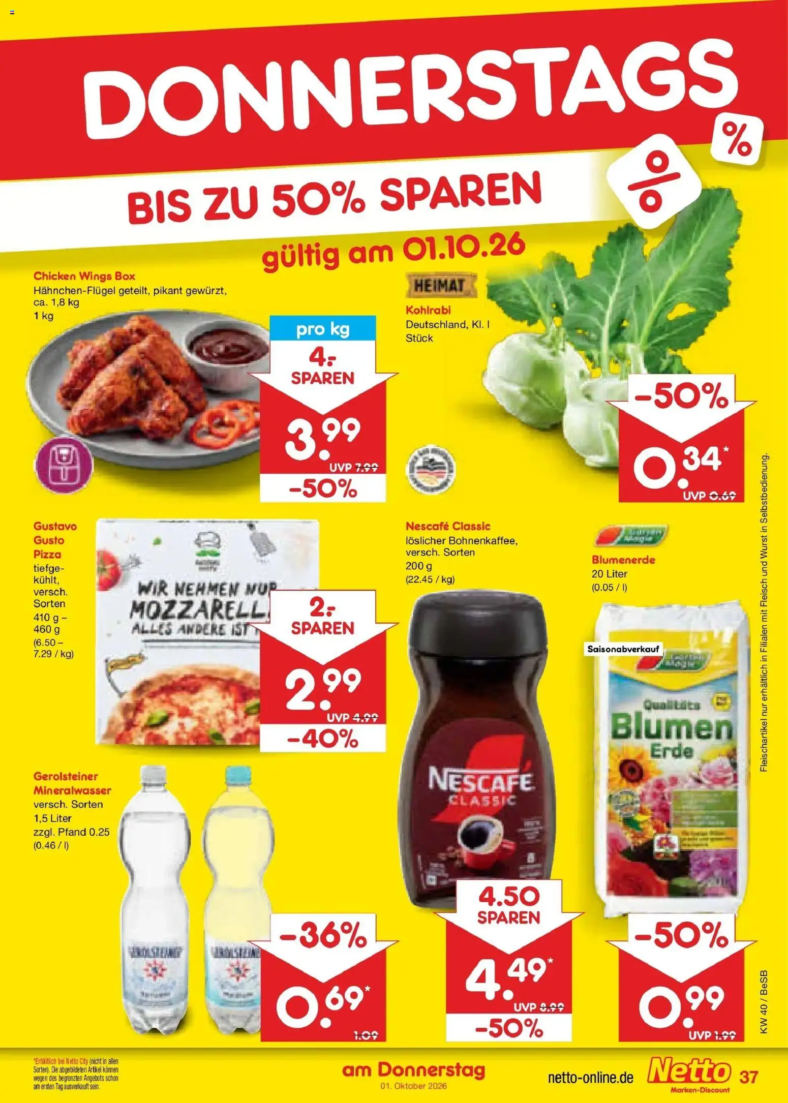Netto Marken-Discount Prospekt Kremmen – gültig ab 28.09.2026 | Seite: 57 | Produkte: Blumen, Pizza, Fleisch, Gerolsteiner