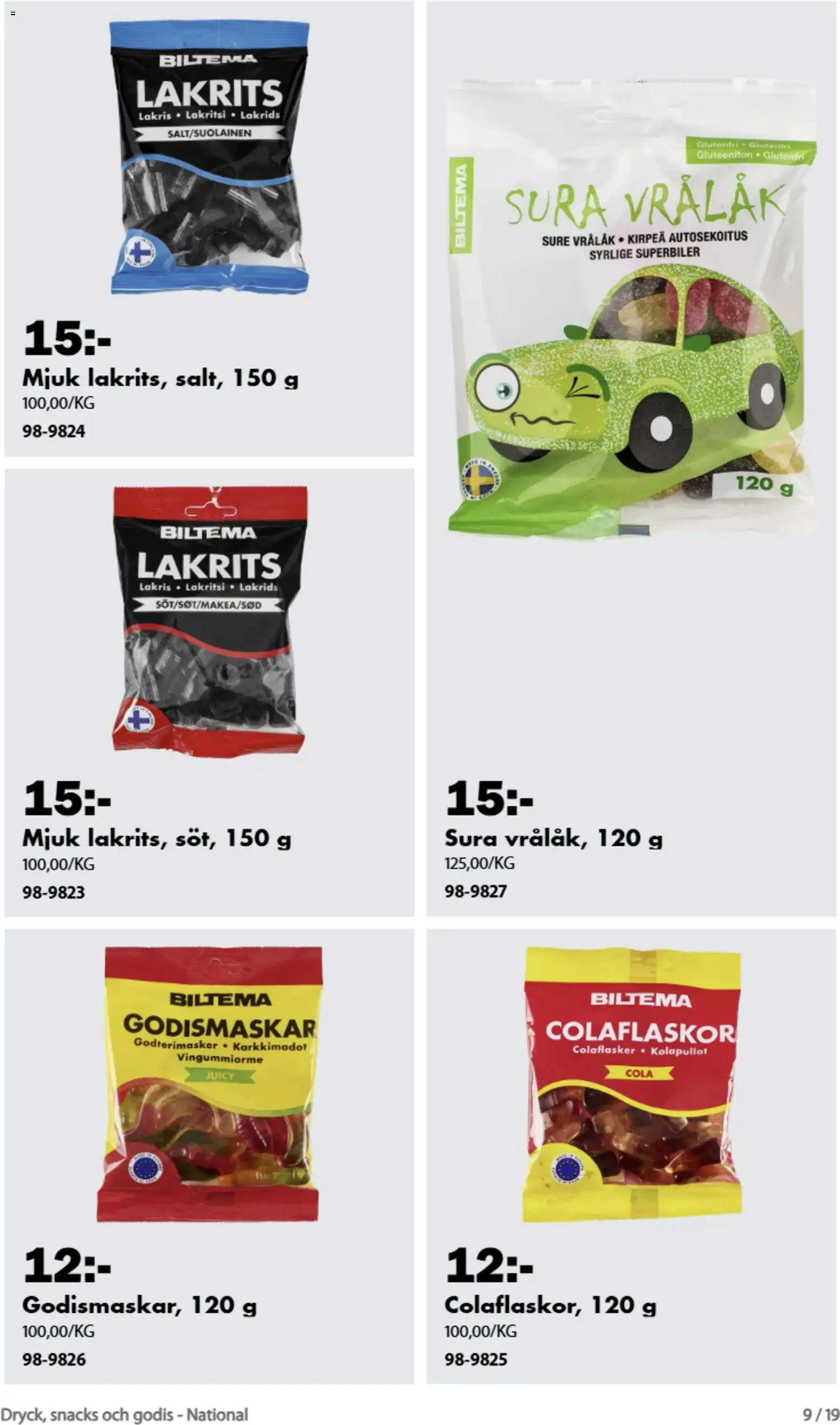 Biltema reklamblad aktuell från 21/08/2026 | Sida: 9 | Produkter: Lakrits, Snacks, Godis