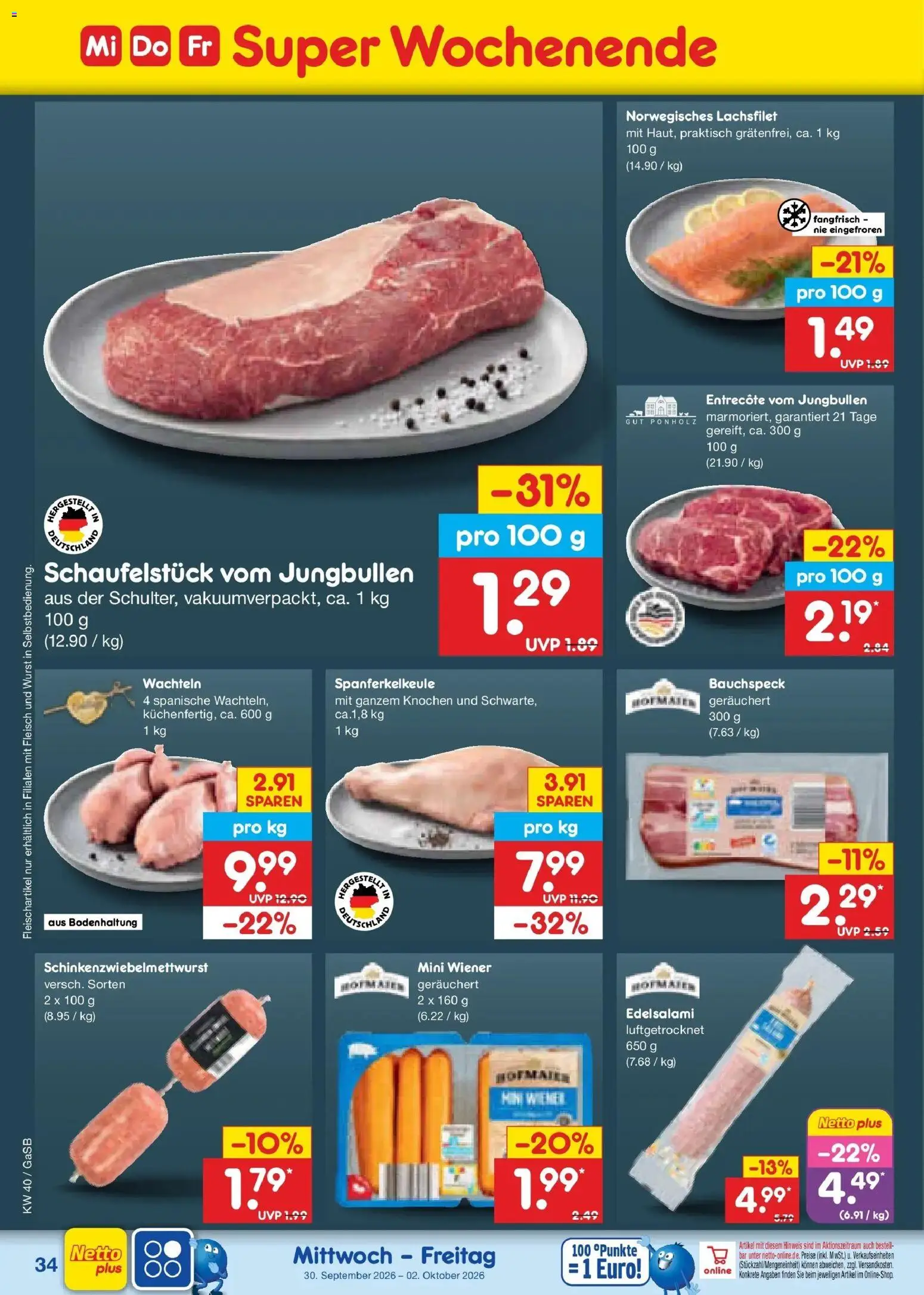 Netto Marken-Discount Prospekt Oldenburg – gültig ab 28.09.2026 | Seite: 52 | Produkte: Entrecote, Wurst, Fleisch