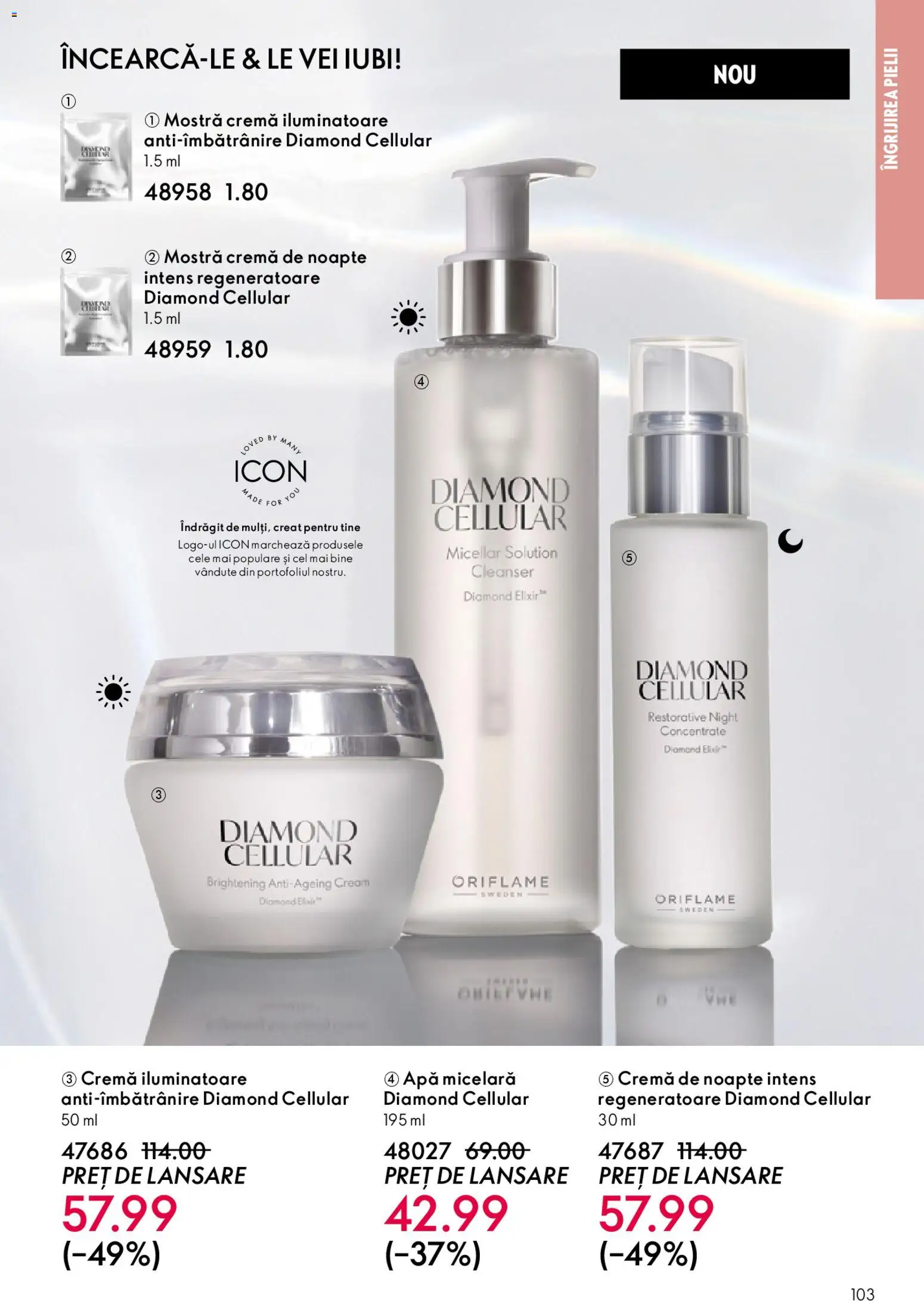 Noul catalog Oriflame – valabil de la 27.05.2026 | Pagină: 103 | Produse: Elixir, Cremă de noapte, Cremă, Apă micelară