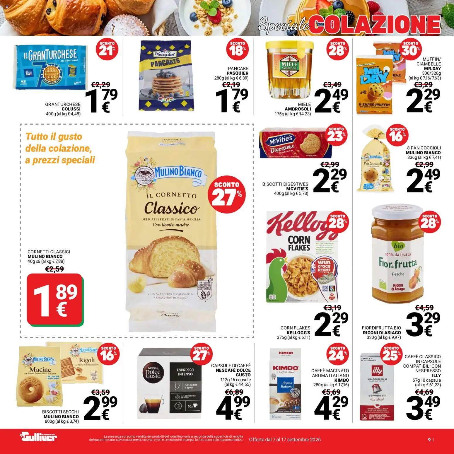 Volantino Gulliver del 07/09/2026 | Pagina: 9 | Prodotti: Cornetto, Pasta sfoglia, Illy, Lievito