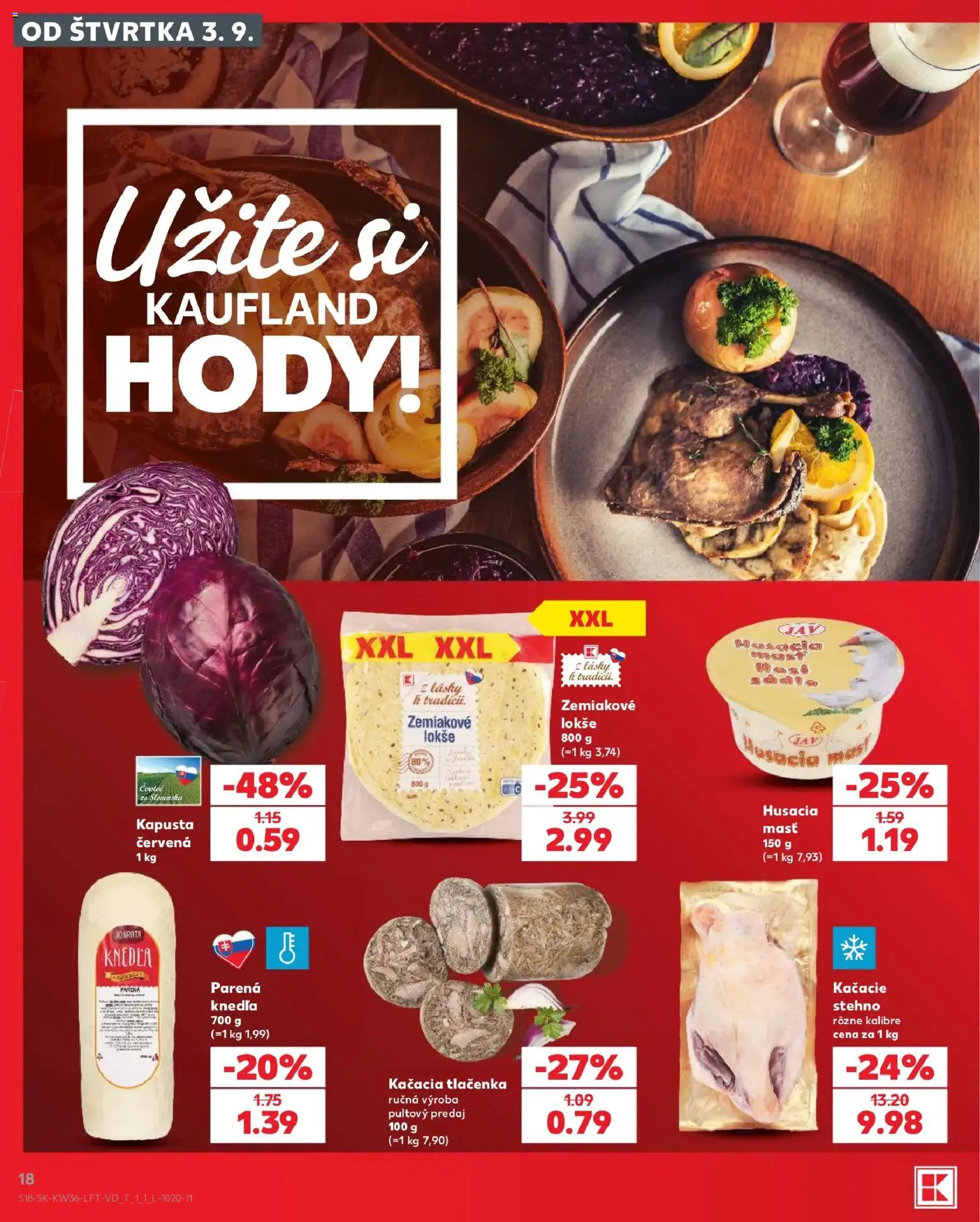 Nové Kaufland akcie – leták je platný od 03.09.2026 | Strana: 18 | Produkty: Kapusta, Tlačenka, Knedľa