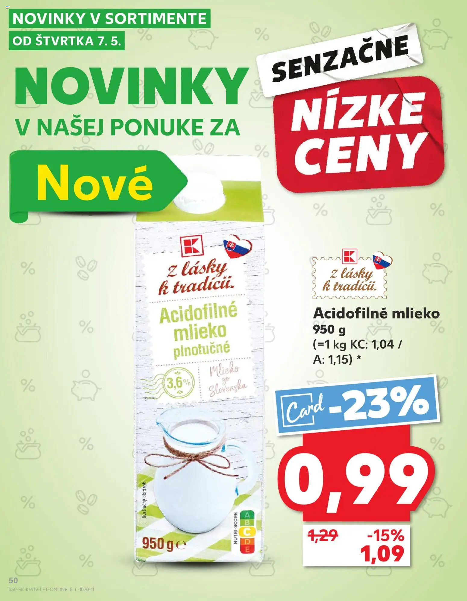 Nové Kaufland akcie – leták je platný od 07.05.2026 | Strana: 50 | Produkty: Mlieko