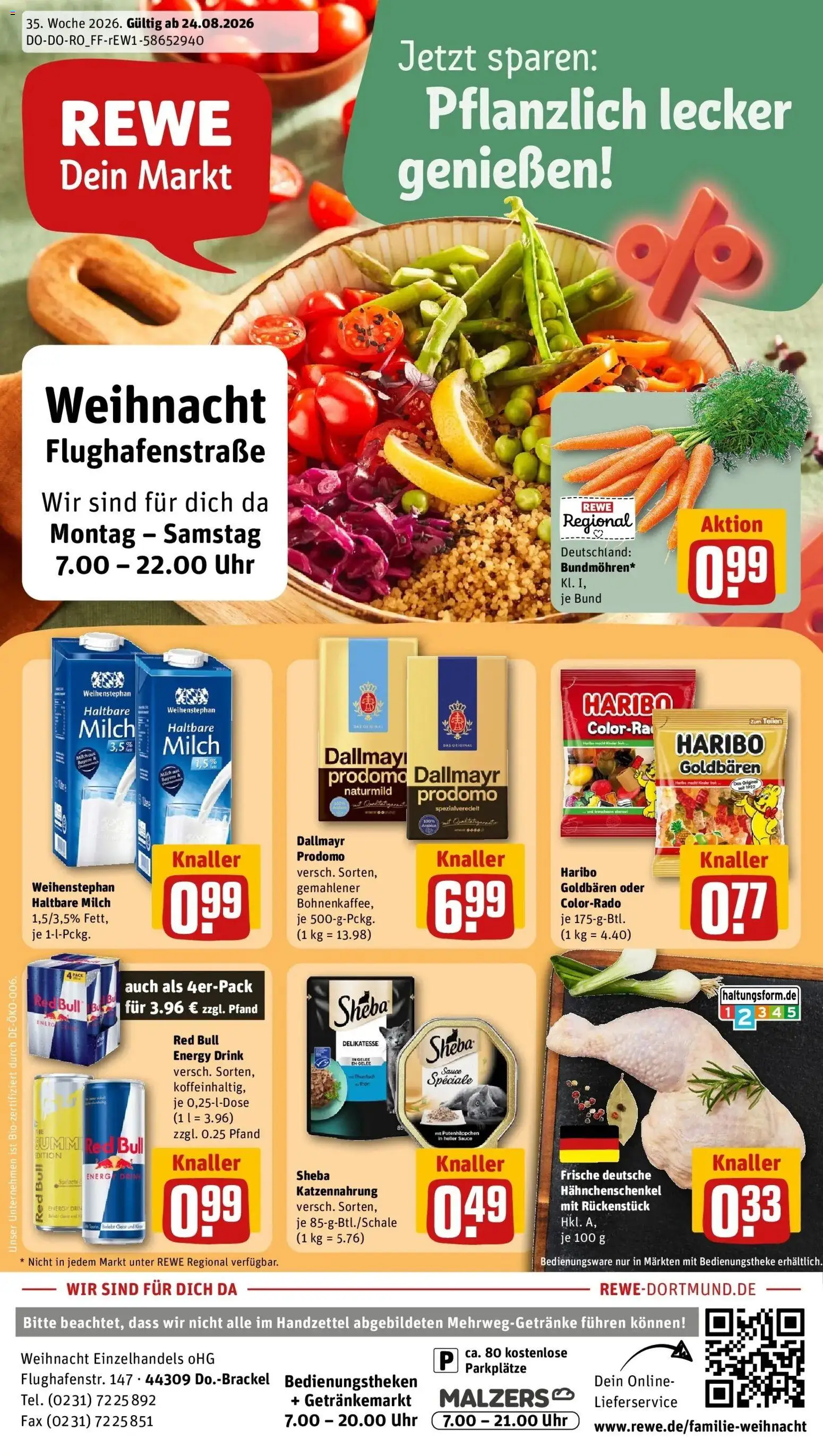 REWE Prospekt ab 24.08.2026 zum Blättern » Angebote | Seite: 1 | Produkte: Red bull, Haribo, Haltbare milch, Uhr