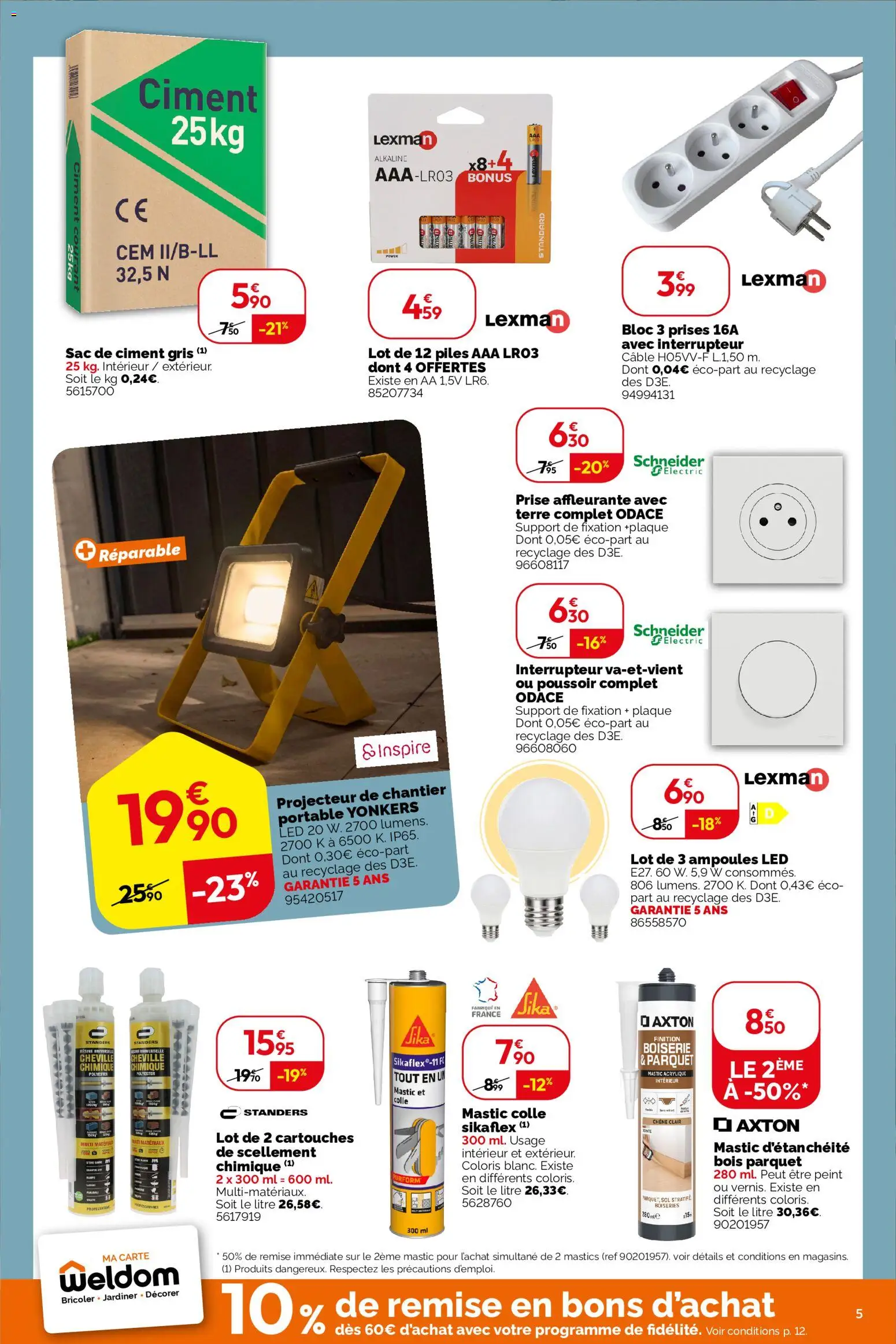 {H1} | Page: 5 | Produits: Câble, Ampoules, Projecteur de chantier, Piles