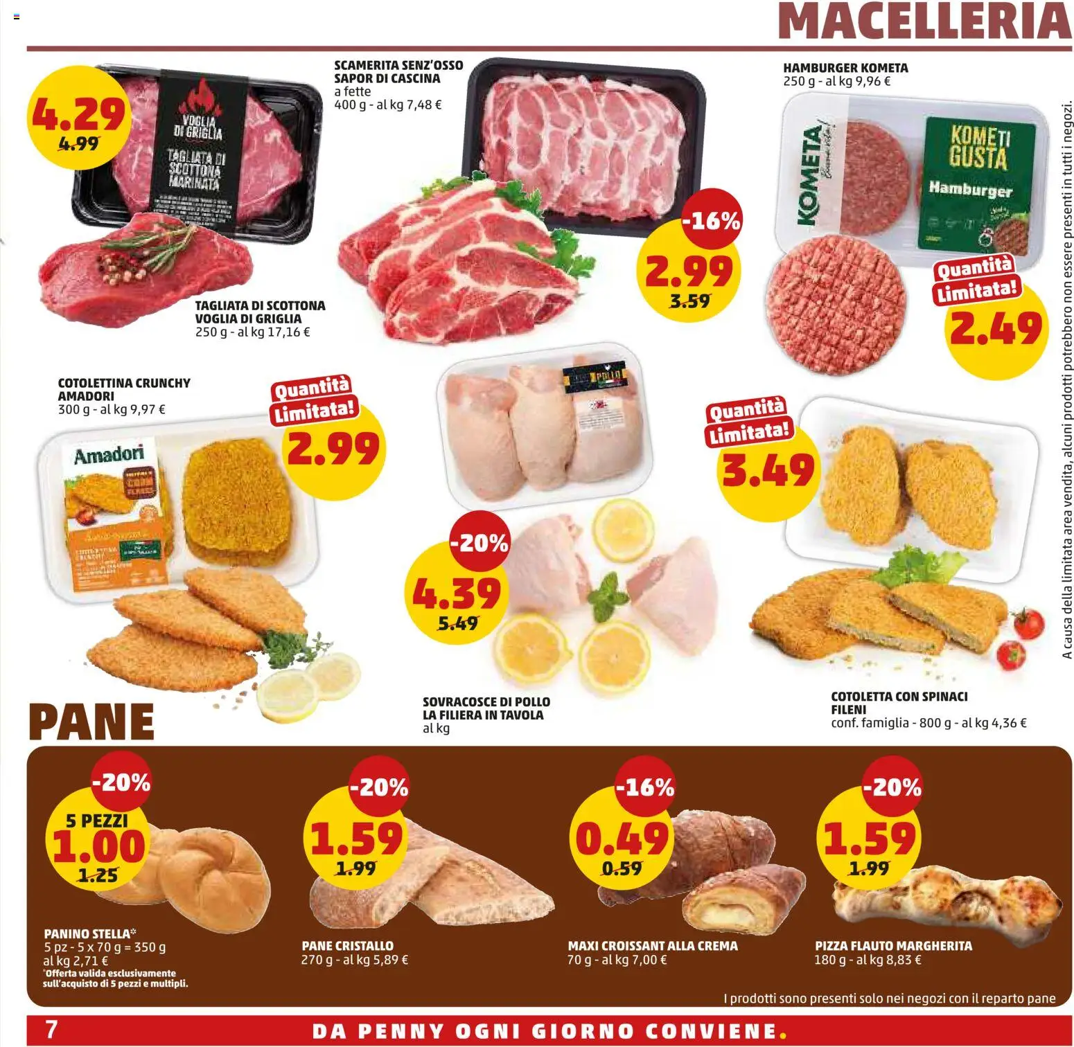 Volantino PENNY del 02/07/2026 | Pagina: 7 | Prodotti: Pane, Pizza, Pollo, Spinaci