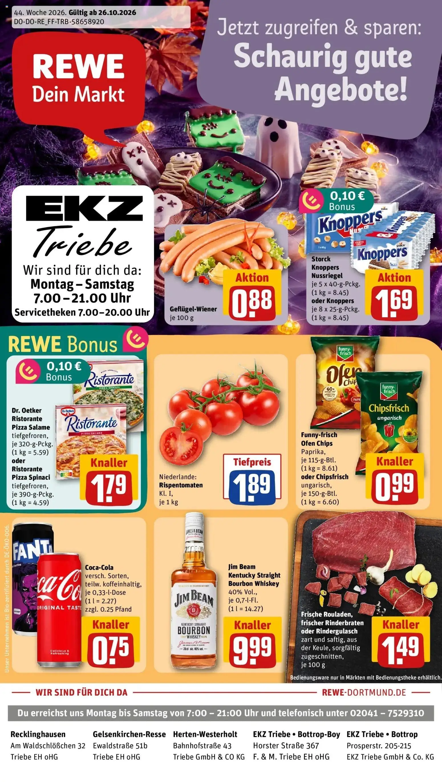 REWE Prospekt ab 26.10.2026 zum Blättern » Angebote | Seite: 1 | Produkte: Ristorante, Rinderbraten, Knoppers, Bourbon