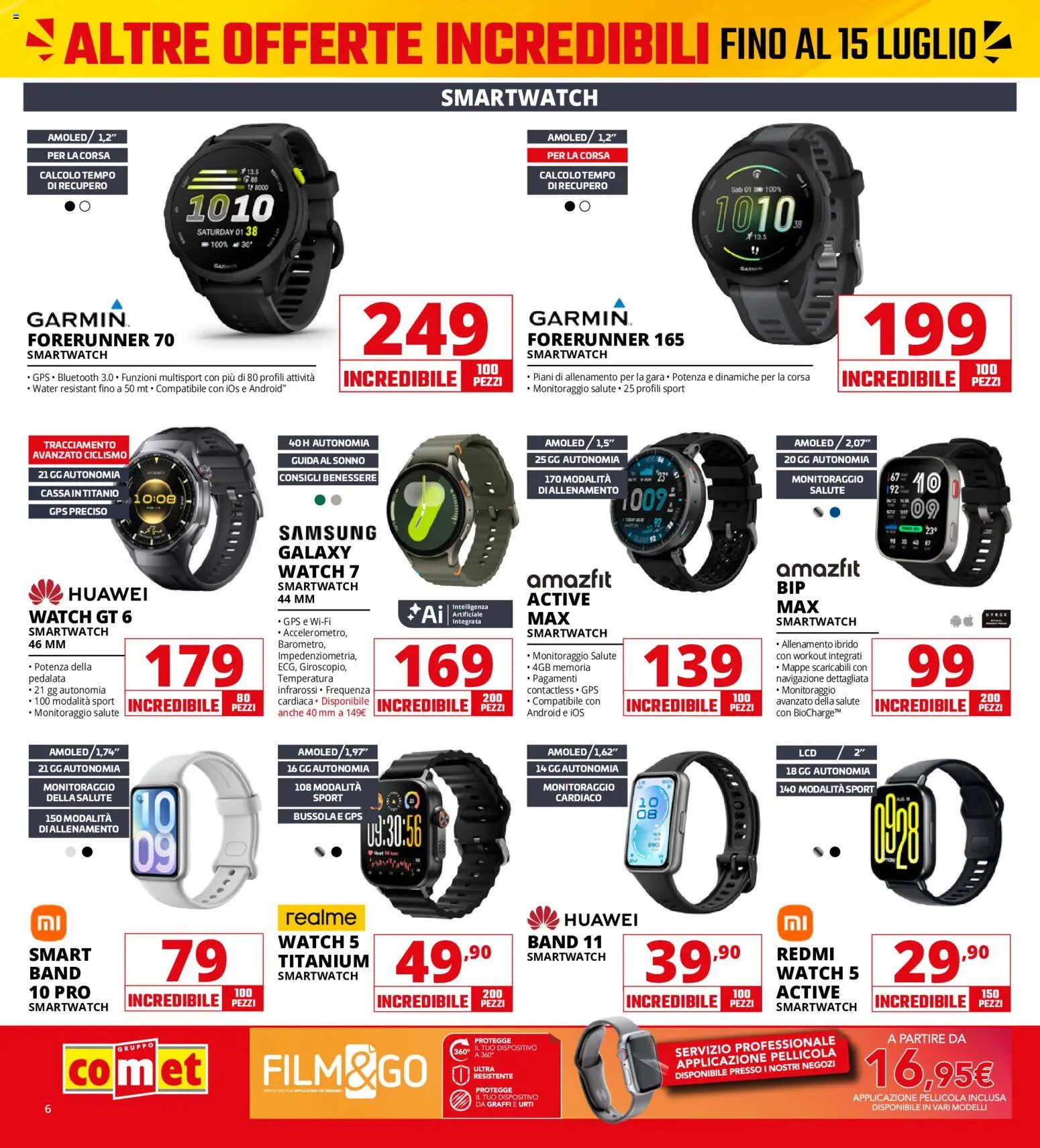 Volantino Comet del 13/07/2026 | Pagina: 6 | Prodotti: Smart watch, Pellicola, Navigazione, Smartwatch