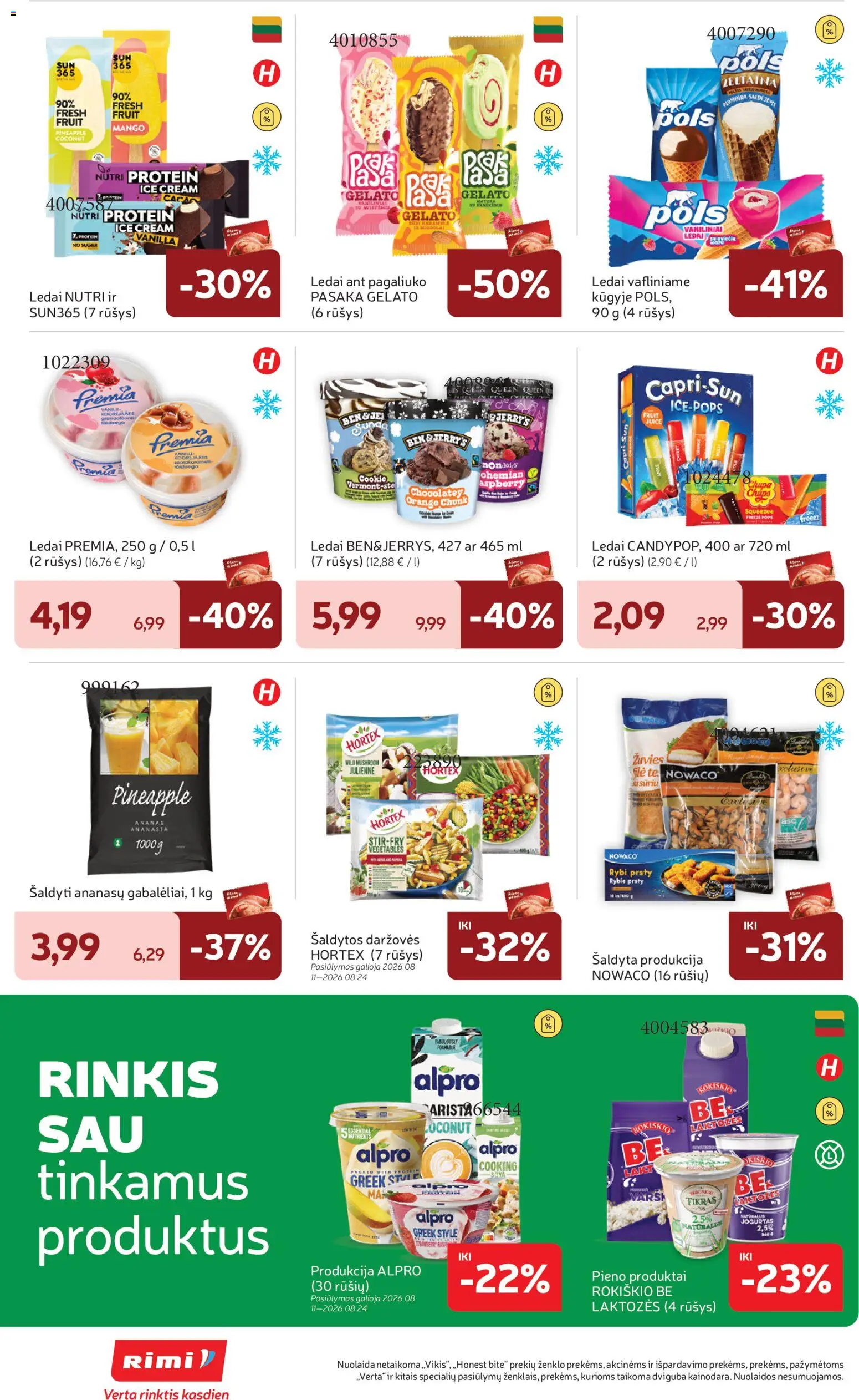 Rimi akcijos nuo 2026.08.11 | Puslapis: 14 | Prekių: Ledai, Jogurtas, Pieno produktai