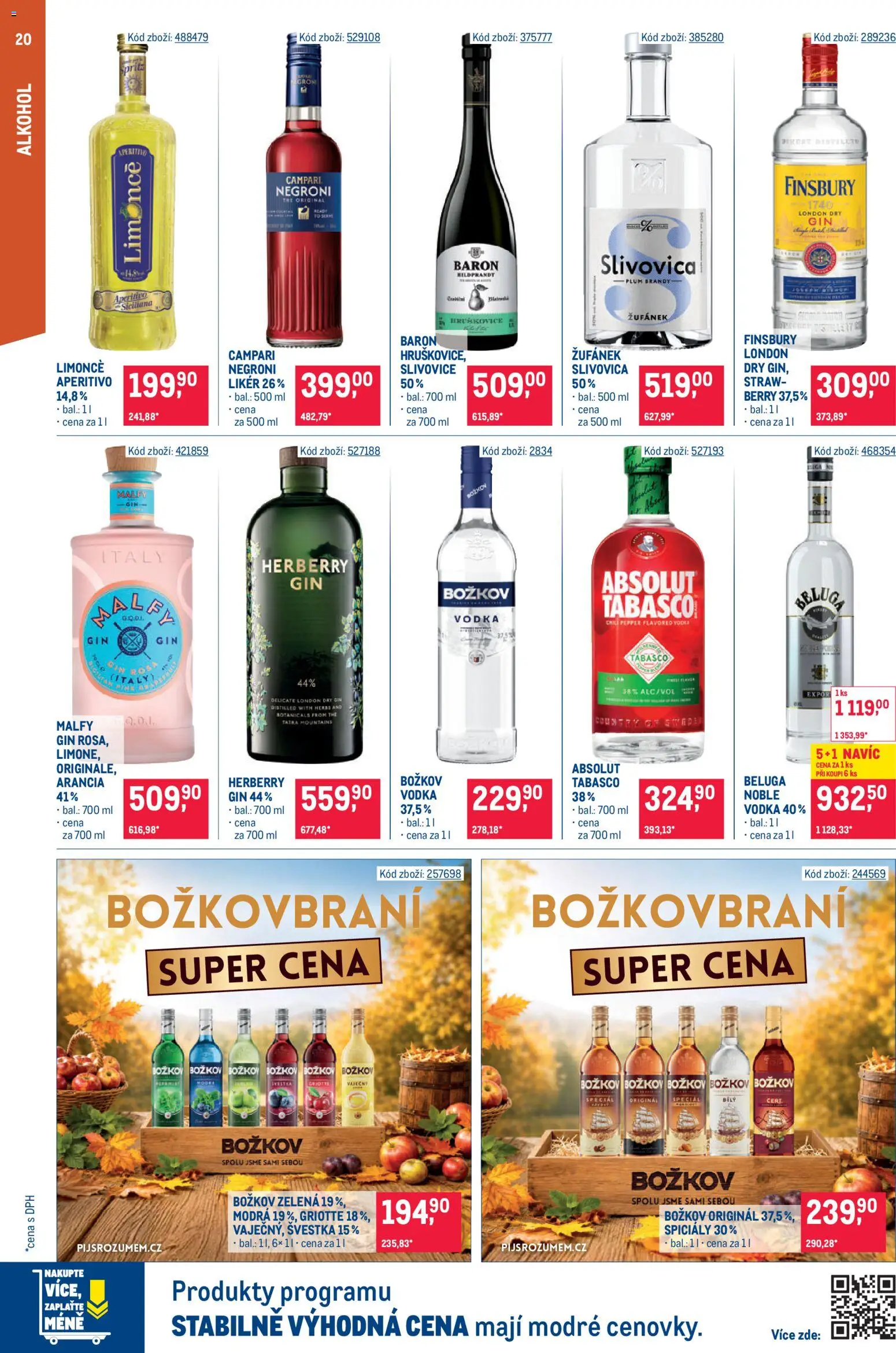 Makro leták - Gastronomie od 23.09.2026 | Strana: 20 | Produkty: Likér, Slivovice, Božkov originál, Alkohol