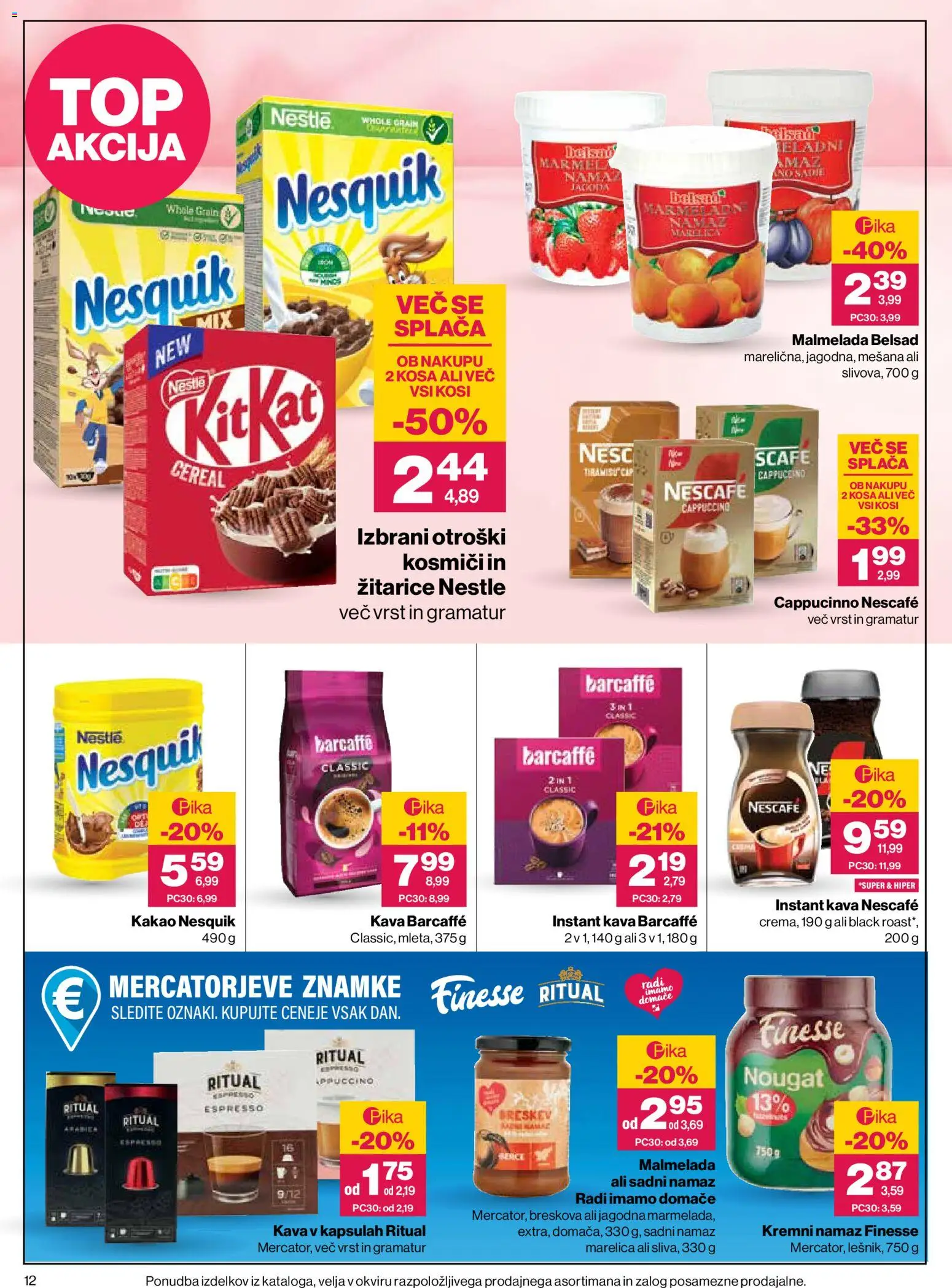 Novi Mercator katalog ponudbe – veljaven od 20.08.2026 | Stran: 12 | Izdelki: Instant kava, Kava, Kosmici, Breskev