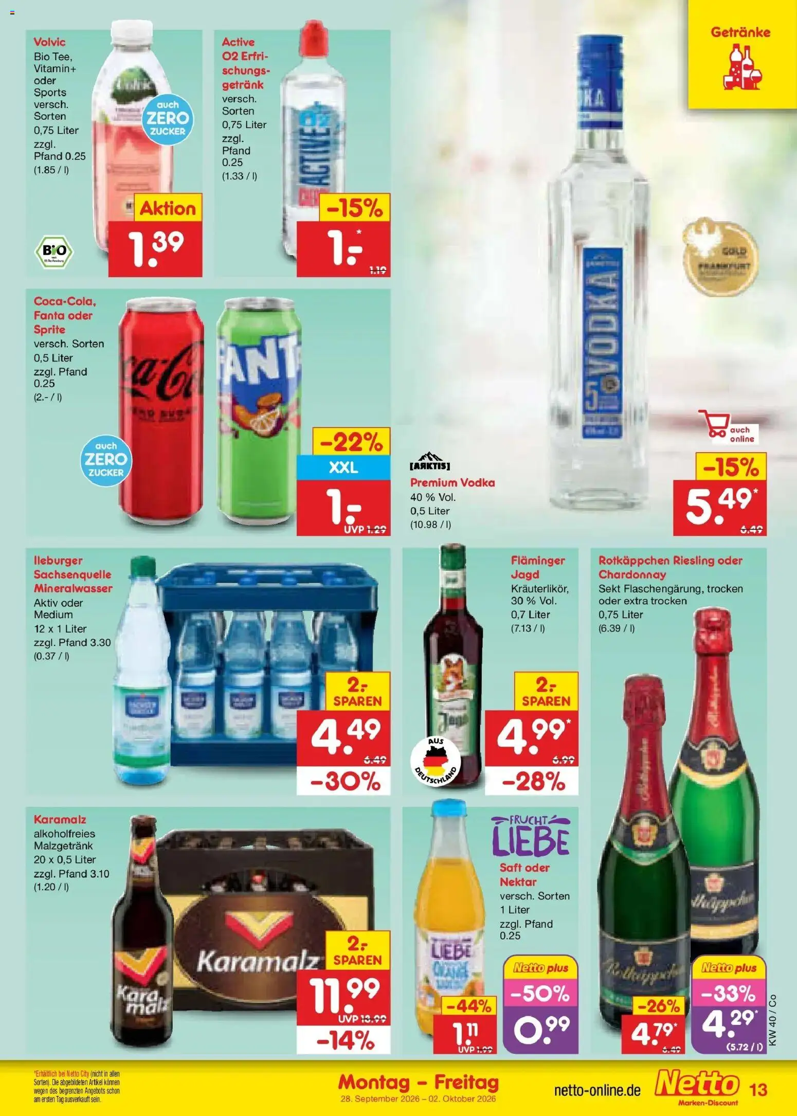 Netto Marken-Discount Prospekt Leipzig – gültig ab 28.09.2026 | Seite: 19 | Produkte: Fanta, Sekt, Mineralwasser, Vodka