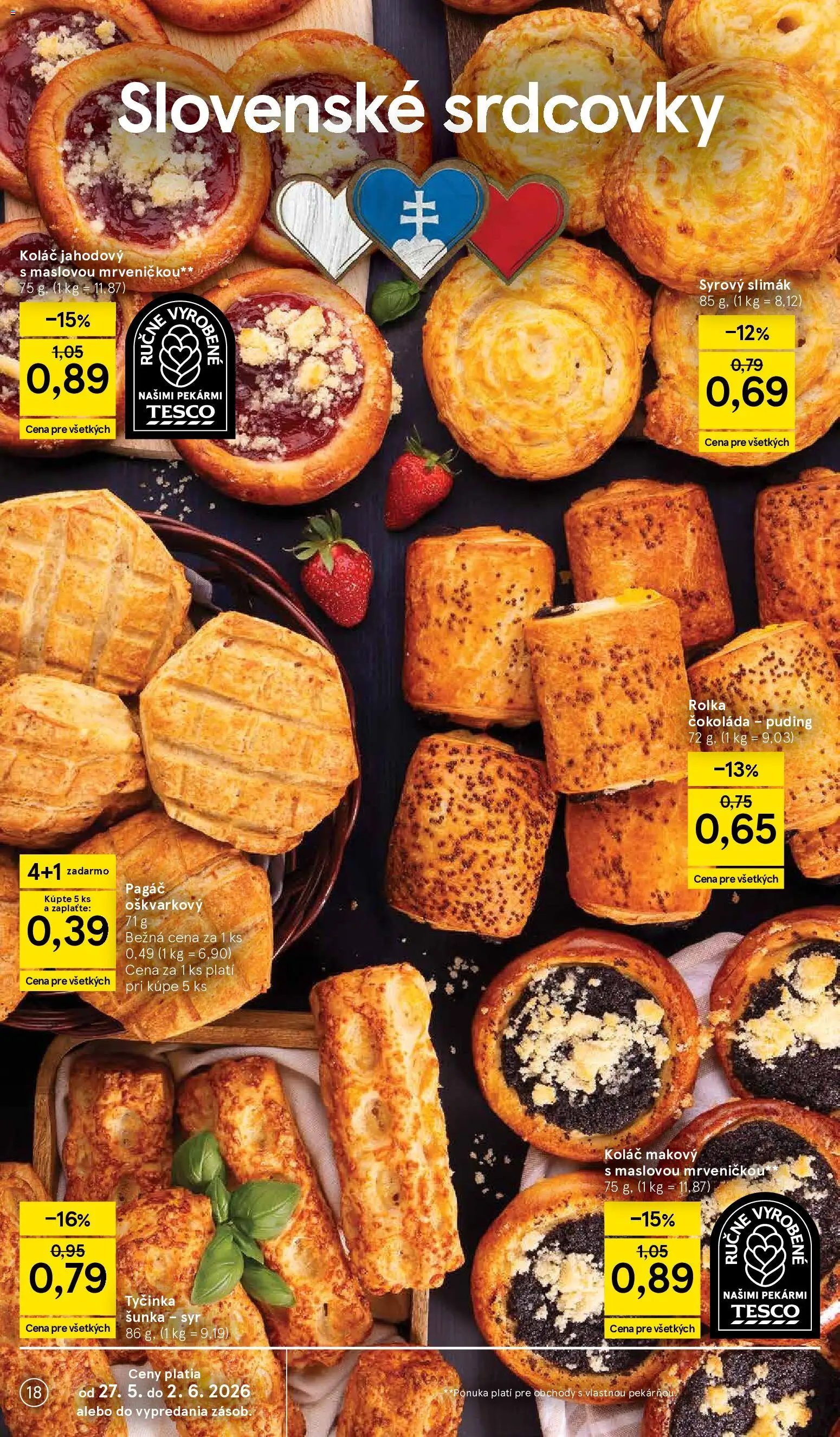 Nové Tesco akcie – leták je platný od 27.05.2026 | Strana: 18 | Produkty: Syr, Šunka, Puding, Čokoláda