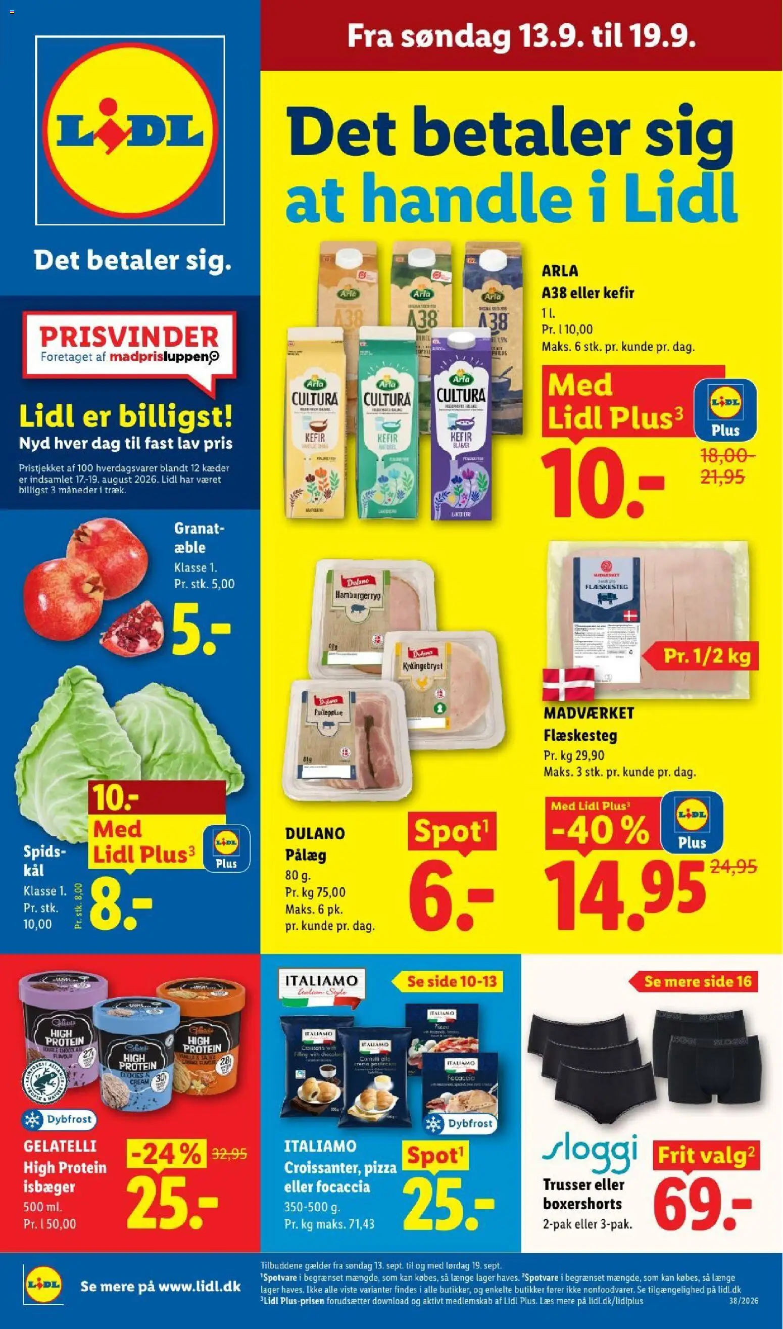 Lidl tilbudsavis – gyldig fra 13/09/2026 | Side: 1 | Produkter: Pizza, Trusser, Hamburgerryg, Focaccia