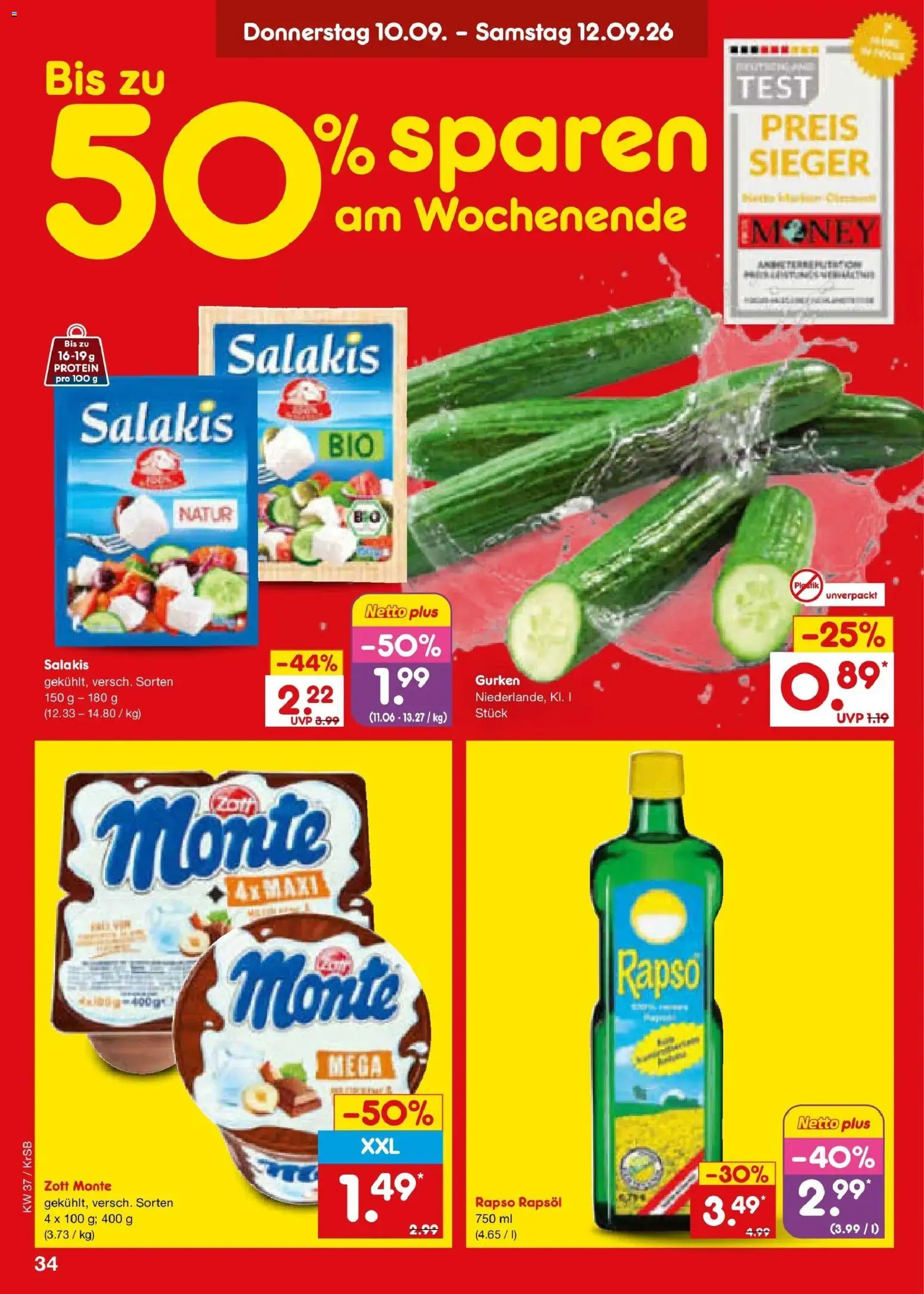 Netto Marken-Discount Prospekt Baesweiler – gültig ab 07.09.2026 | Seite: 50 | Produkte: Rapsöl, Salakis, Gurken, Rapso rapsol