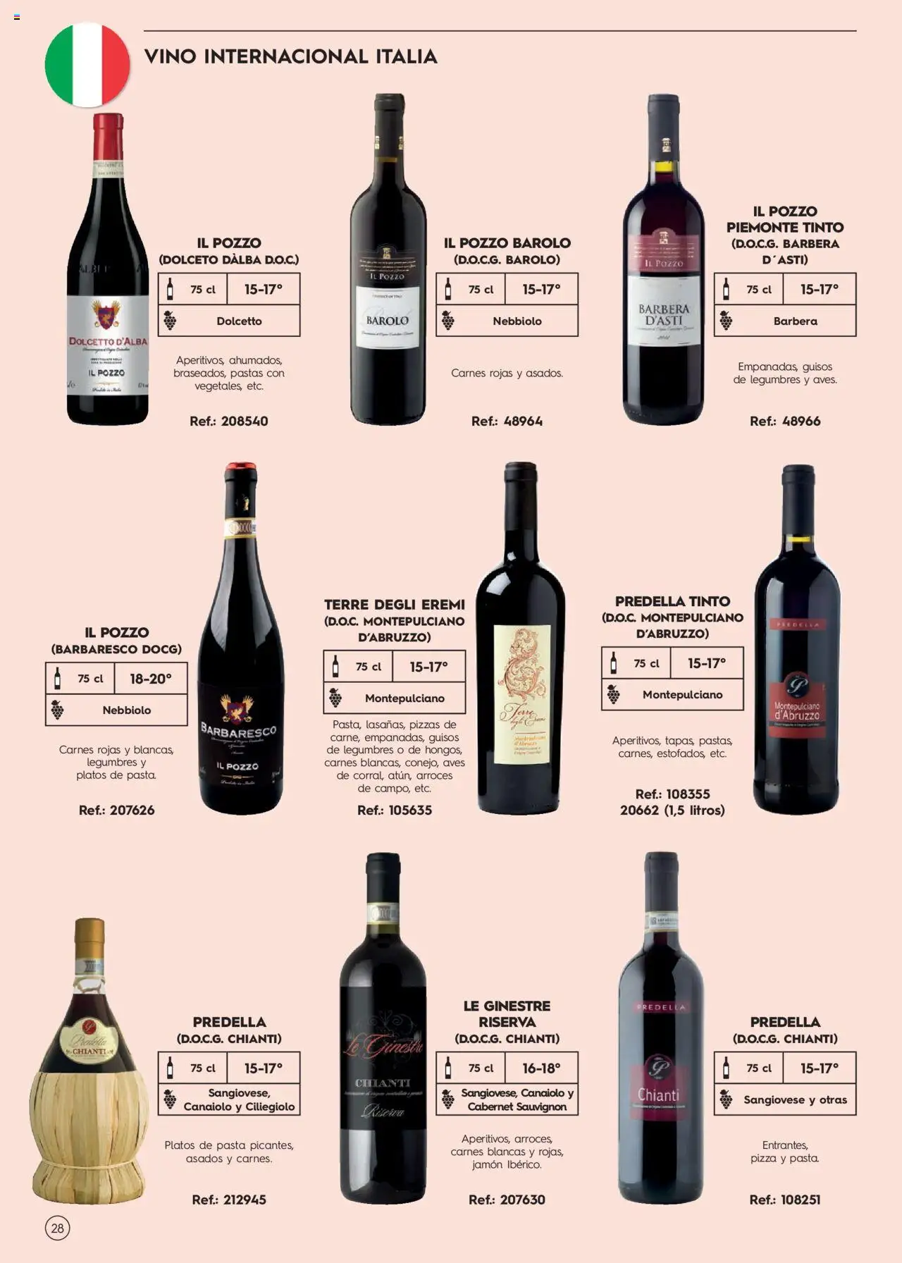 Makro Guia de vinos │ válido desde el 02/01/2025 | Página: 28 | Productos: Jamón, Pizza, Vino, Pasta