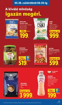 SNACK DAY Barnarizs-chips, Sós-borsos / sajtos / paprikás / hagymás-tejfölös, 60 g - amely érvényes a következő dátumtól: 28.05.2026 | Oldal: 13 | Termékek: Chips, Kávé, Oregánó, Szemes kávé
