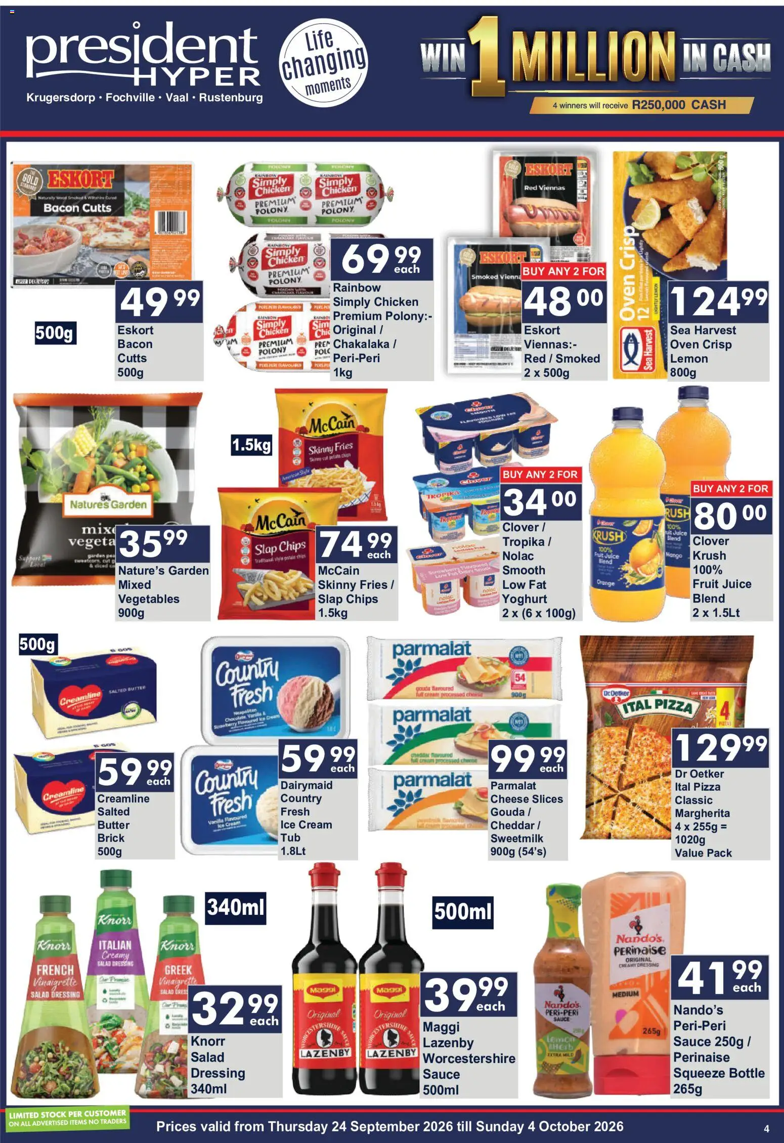 New President Hyper catalogue – valid from 24/09/2026 | Page: 4 | Products: Vanilla, Cheese, Polony, Cheddar