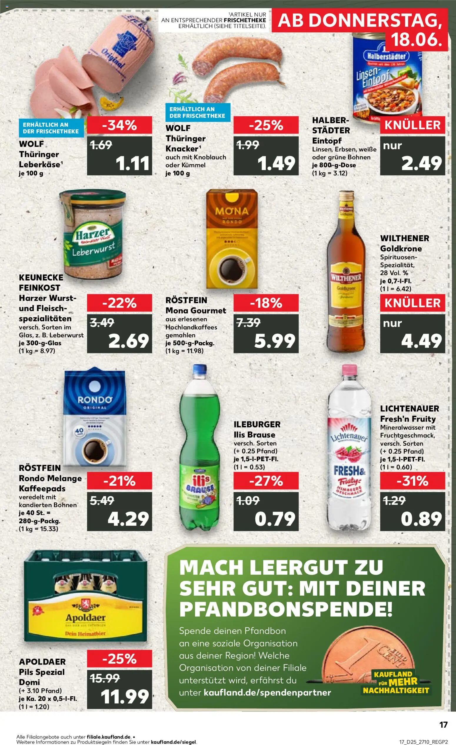 Kaufland Prospekt Zeitz – gültig ab 18.06.2026 | Seite: 17 | Produkte: Wilthener, Pils, Mineralwasser, Wurst