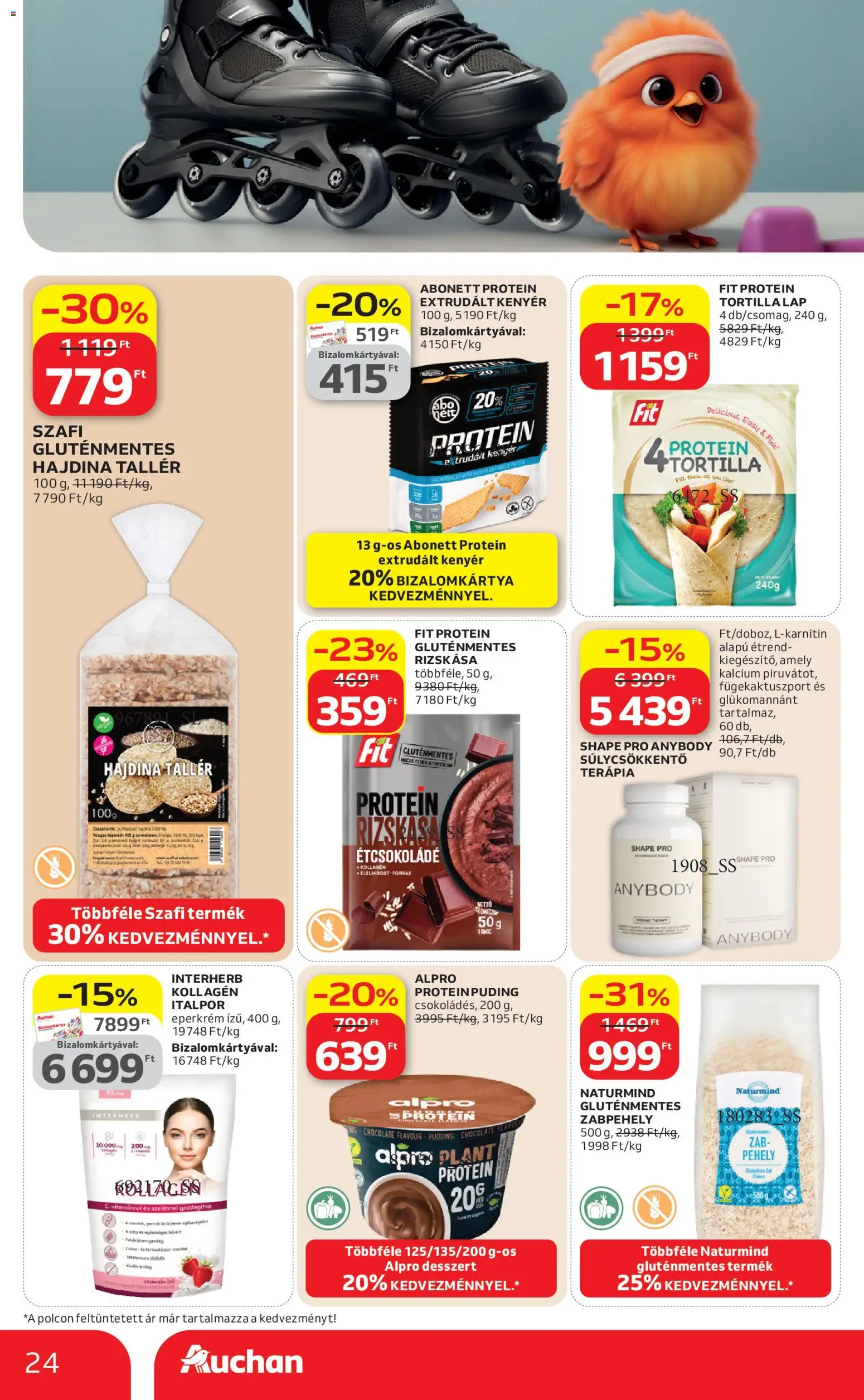 Auchan akciós ujság - amely érvényes a következő dátumtól: 09.04.2026 | Oldal: 24 | Termékek: Tortilla, Pehely, Italpor, Extrudált kenyér