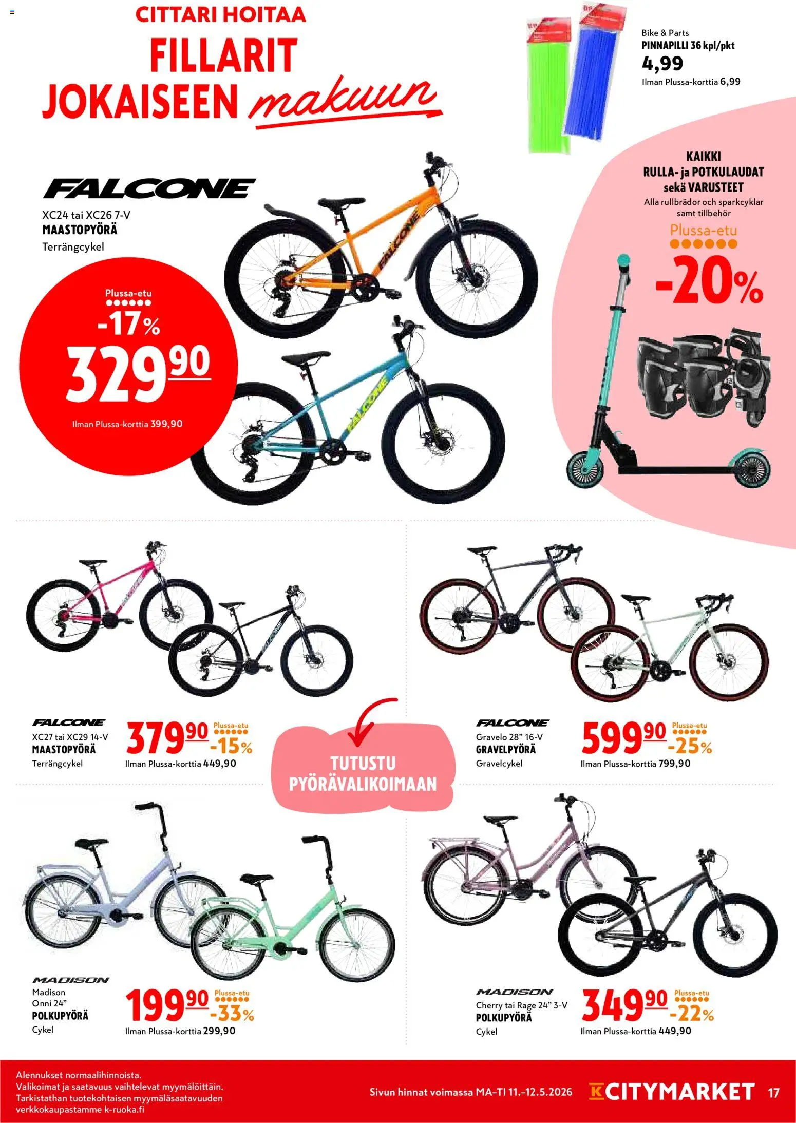 K-Citymarket tarjoukset – voimassa 11.05.2026 alkaen | Sivu: 17 | Tuotteet: Maastopyörä, Polkupyörä
