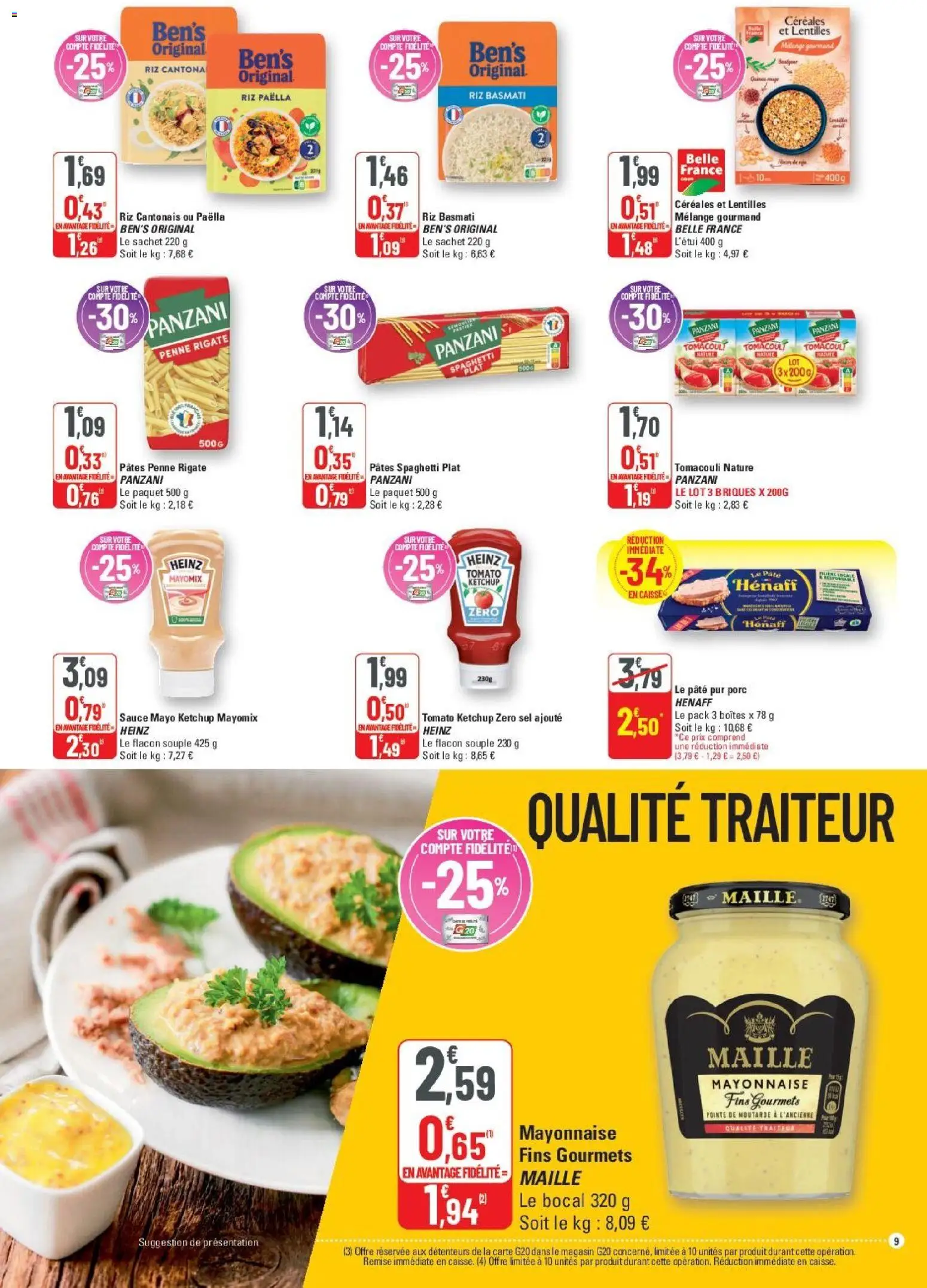 {H1} | Page: 9 | Produits: Spaghetti, Sel, Mayonnaise, Ketchup