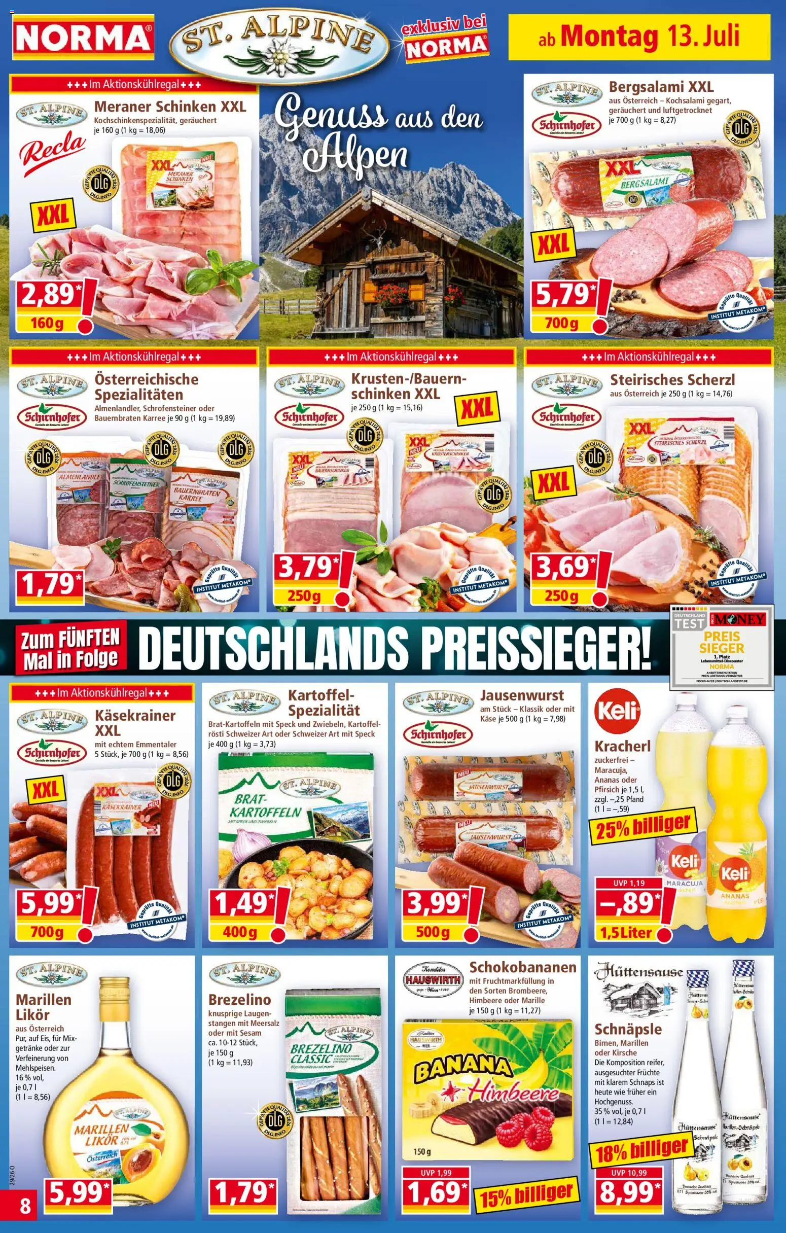 Norma Prospekt – gültig ab 13.07.2026 | Seite: 8 | Produkte: Käsekrainer, Schokobananen, Pfirsich, Himbeere