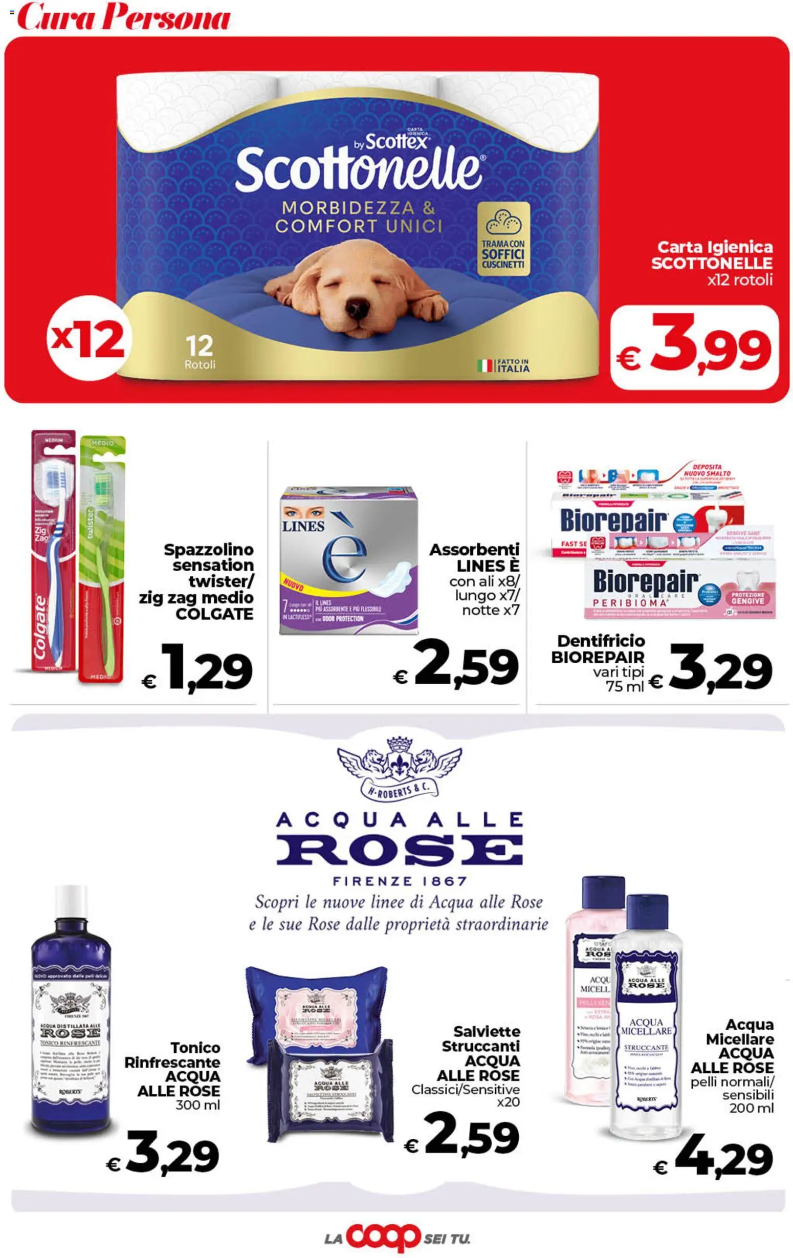 Volantino COOP del 21/08/2026 | Pagina: 40 | Prodotti: Struccante, Dentifricio, Spazzolino, Assorbenti