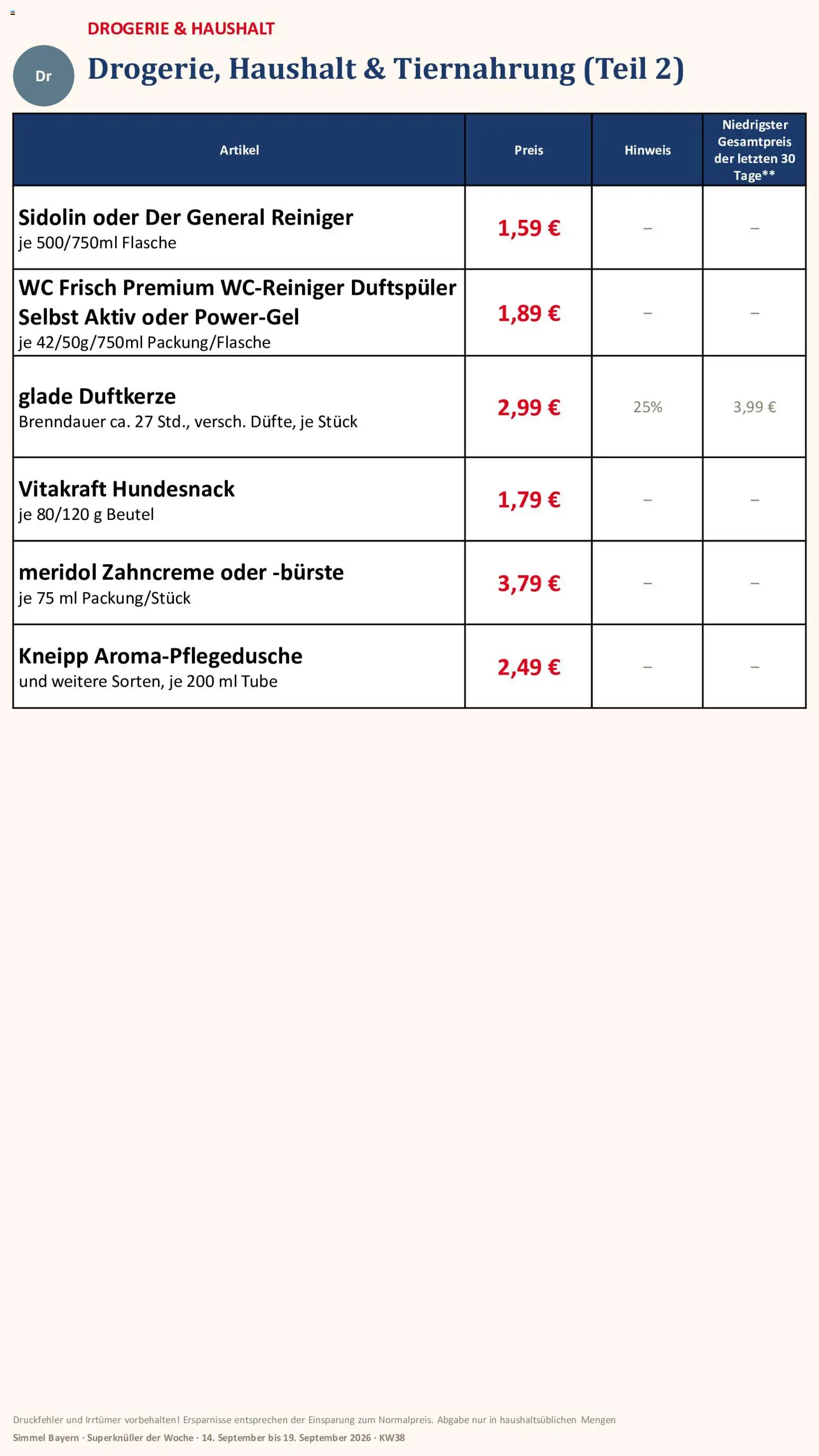 Simmel Bayern – gültig ab 14.09.2026 | Seite: 17 | Produkte: Bürste, Wc frisch