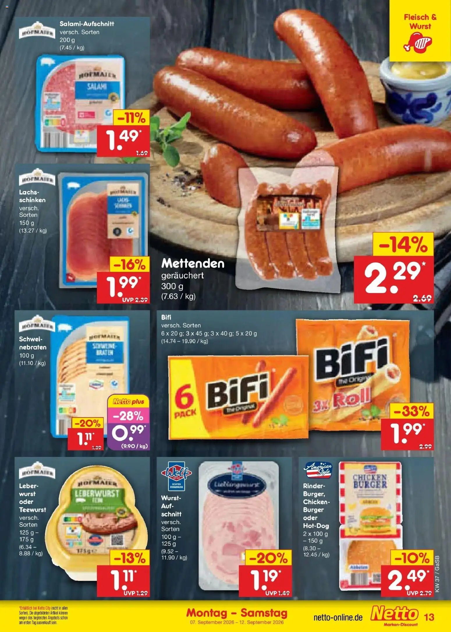 Netto Marken-Discount Prospekt Oldenburg – gültig ab 07.09.2026 | Seite: 19 | Produkte: Bifi, Lachs, Wurst, Schinken