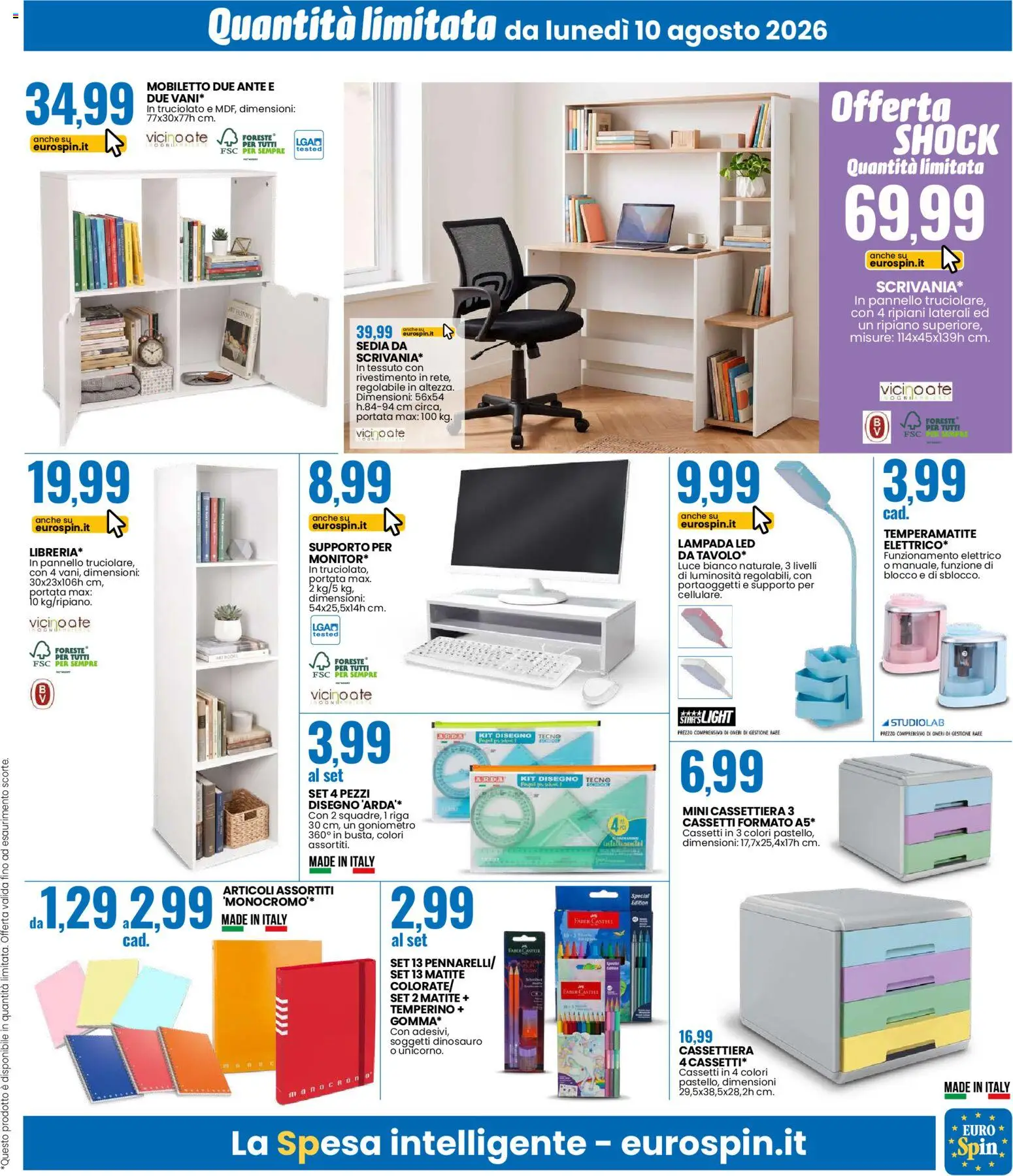 Volantino Eurospin del 10/08/2026 | Pagina: 13 | Prodotti: Temperamatite, Temperino, Sedia, Lampada
