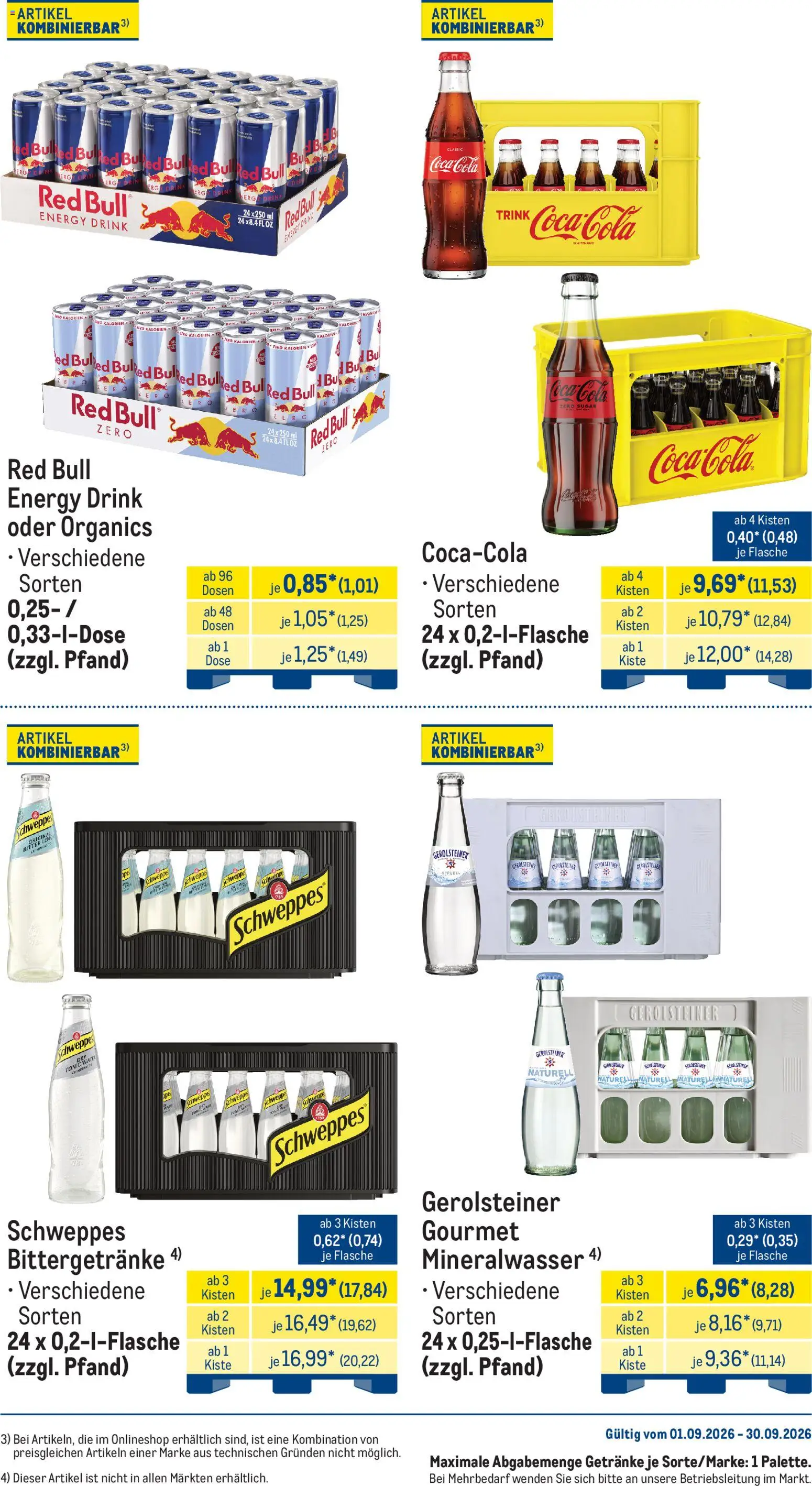 Metro Monats-Menü – gültig ab 01.09.2026 | Seite: 29 | Produkte: Red bull, Energy, Schweppes, Mineralwasser