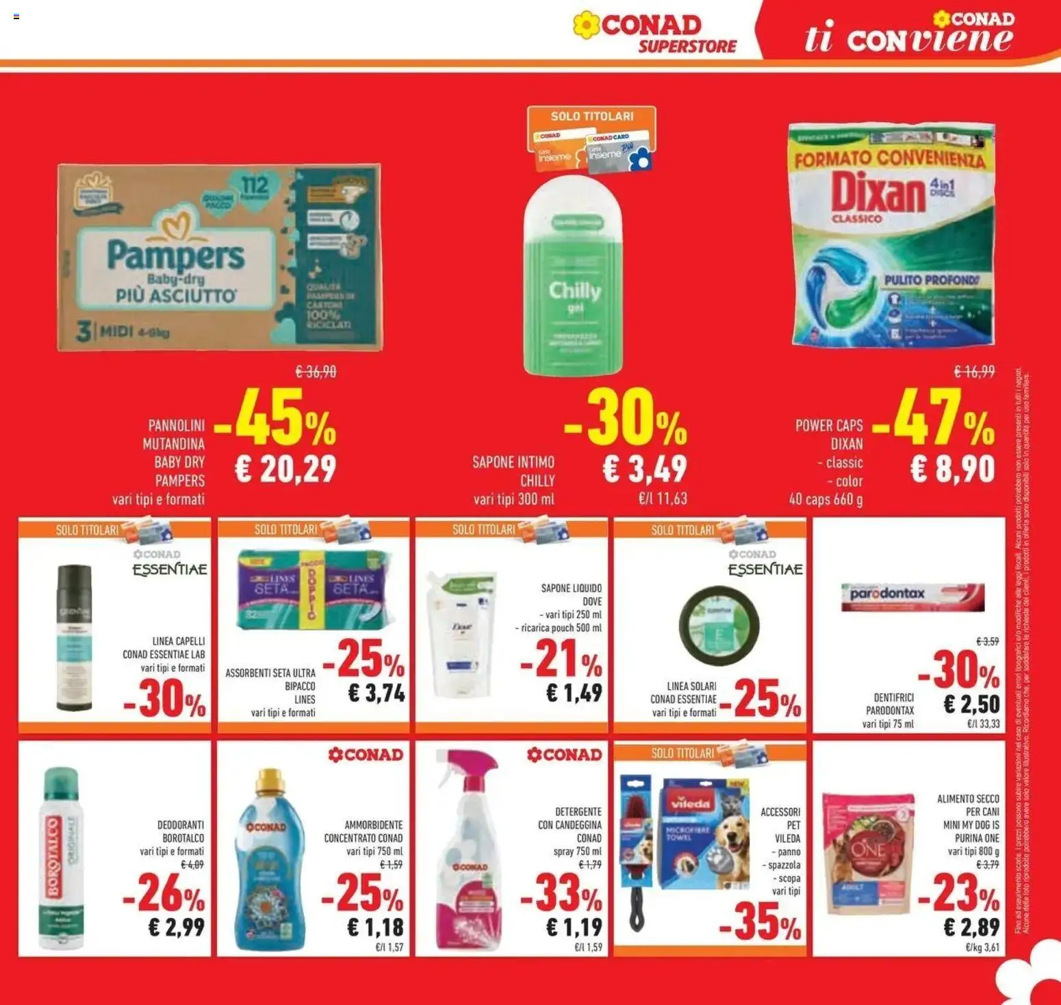 Volantino Conad del 14/07/2026 | Pagina: 25 | Prodotti: Pannolini, Sapone, Candeggina, Assorbenti