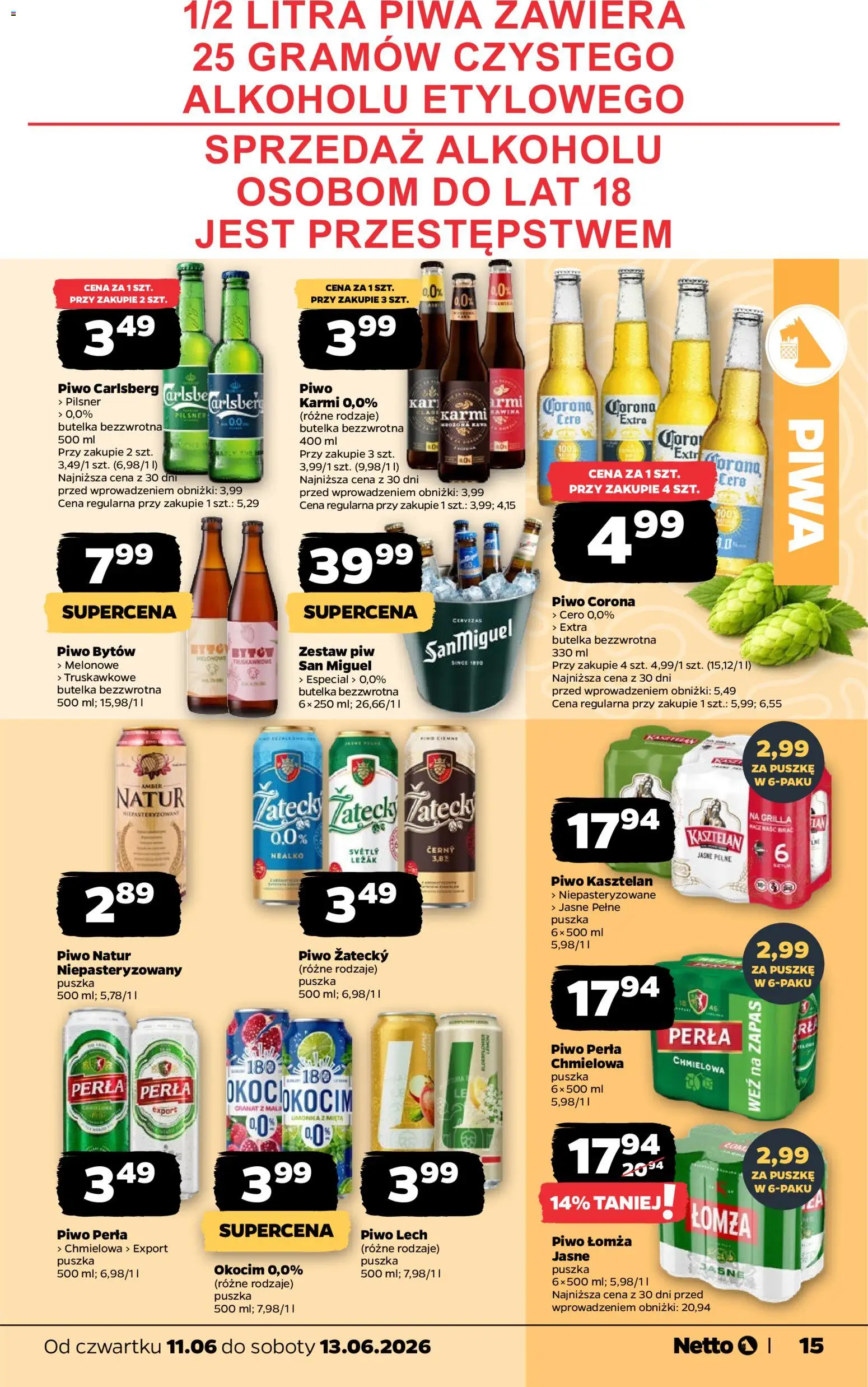 Netto gazetka od czwartku spożywcza od 11.06.2026 | Strona: 15 | Produkty: Leżak, Mięta, Piwo perła, Piwo