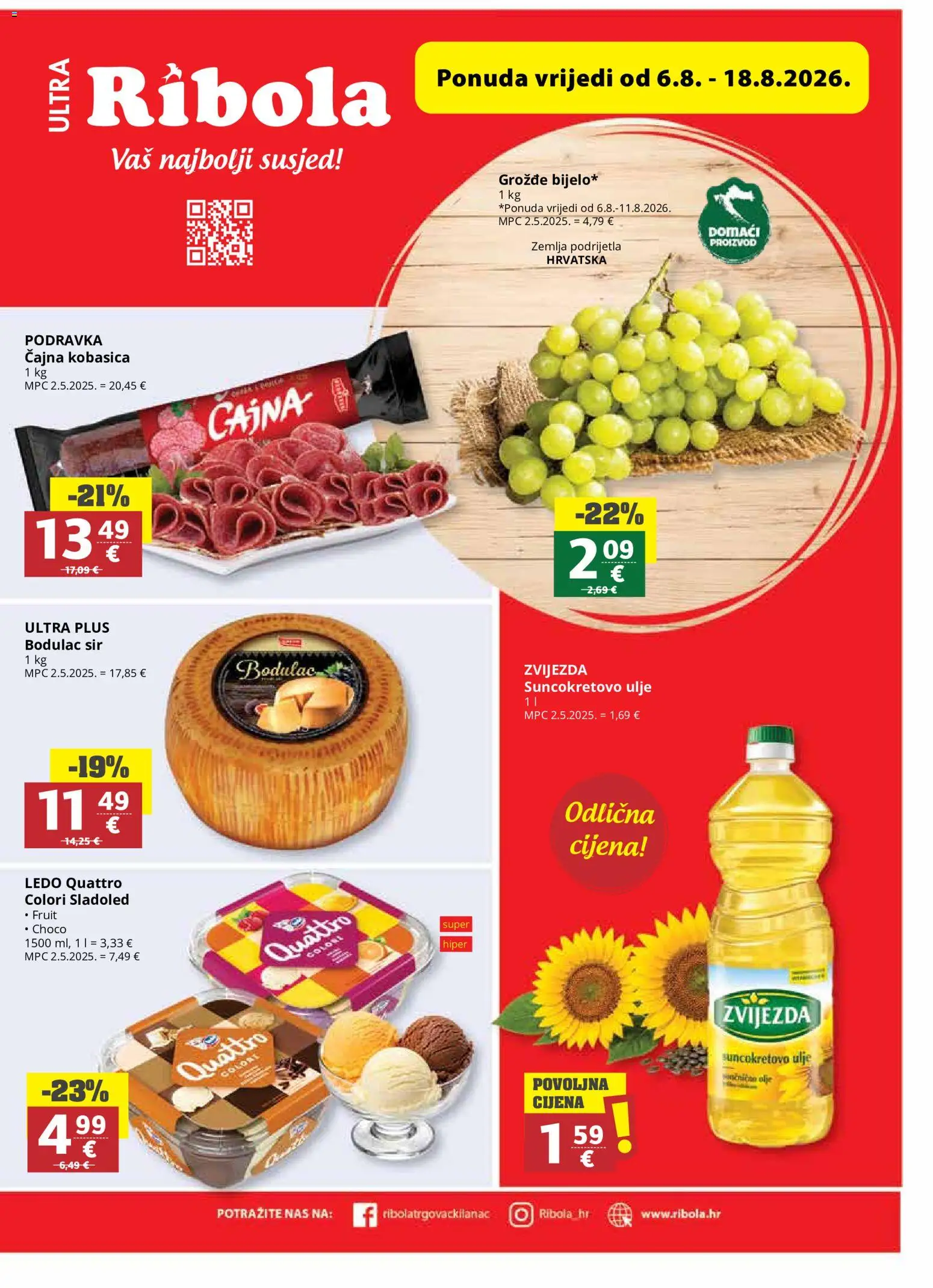 Ribola katalog | vrijedi od 06.08.2026 | Stranica: 1 | Proizvodi: Suncokretovo ulje, Sir, Ulje, Kobasica