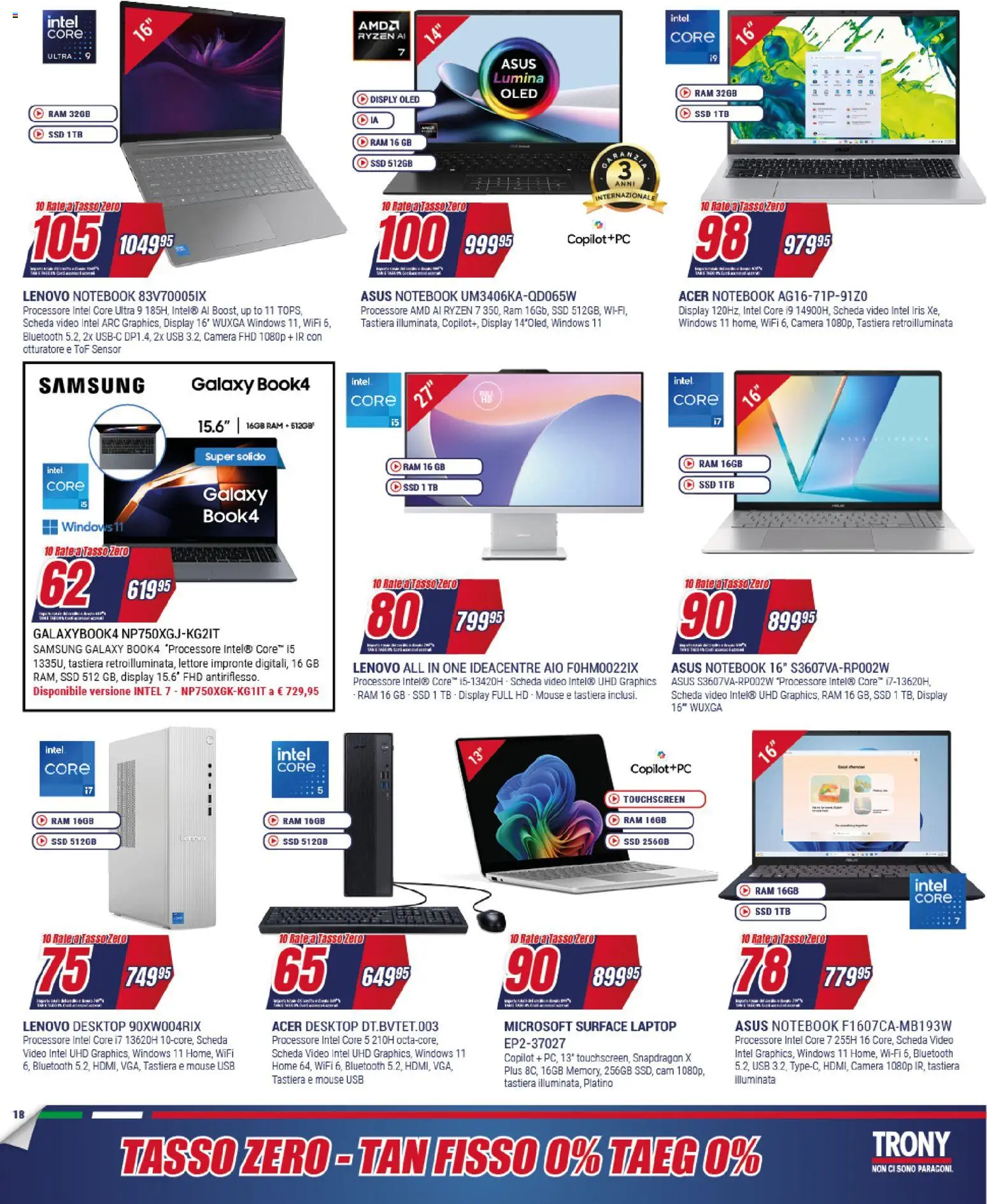 Volantino Trony del 21.05.2026 | Pagina: 18 | Prodotti: Samsung Galaxy, Laptop, Mouse, Tastiera
