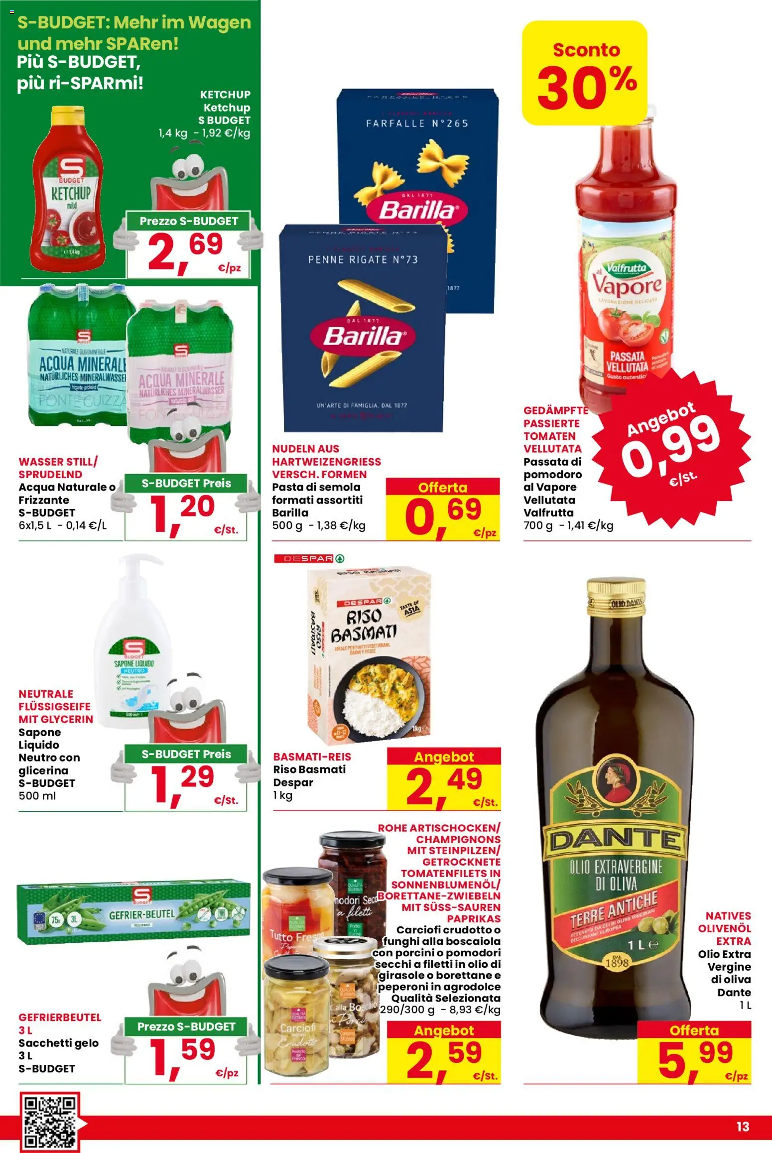 Volantino Despar del 09/07/2026 | Pagina: 13 | Prodotti: Ketchup, Olio, Acqua naturale, Penne