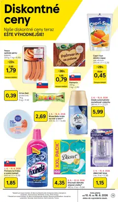 Tesco leták platný od 10.06.2026 | Strana: 19 | Produkty: Osviežovač vzduchu, Nivea, Palmarin, Párky