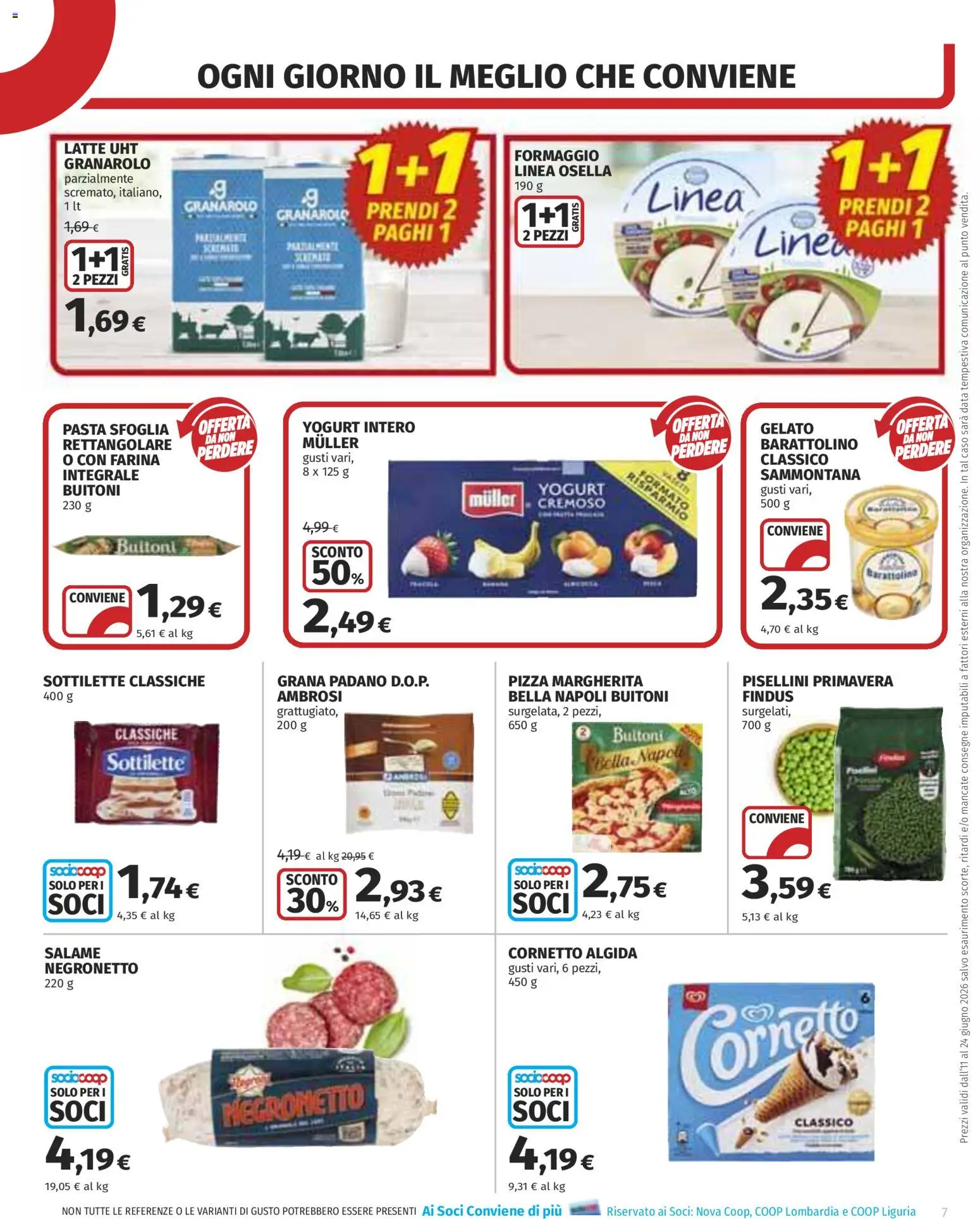Volantino COOP del 11.06.2026 | Pagina: 7 | Prodotti: Gelato, Formaggio, Farina, Pasta