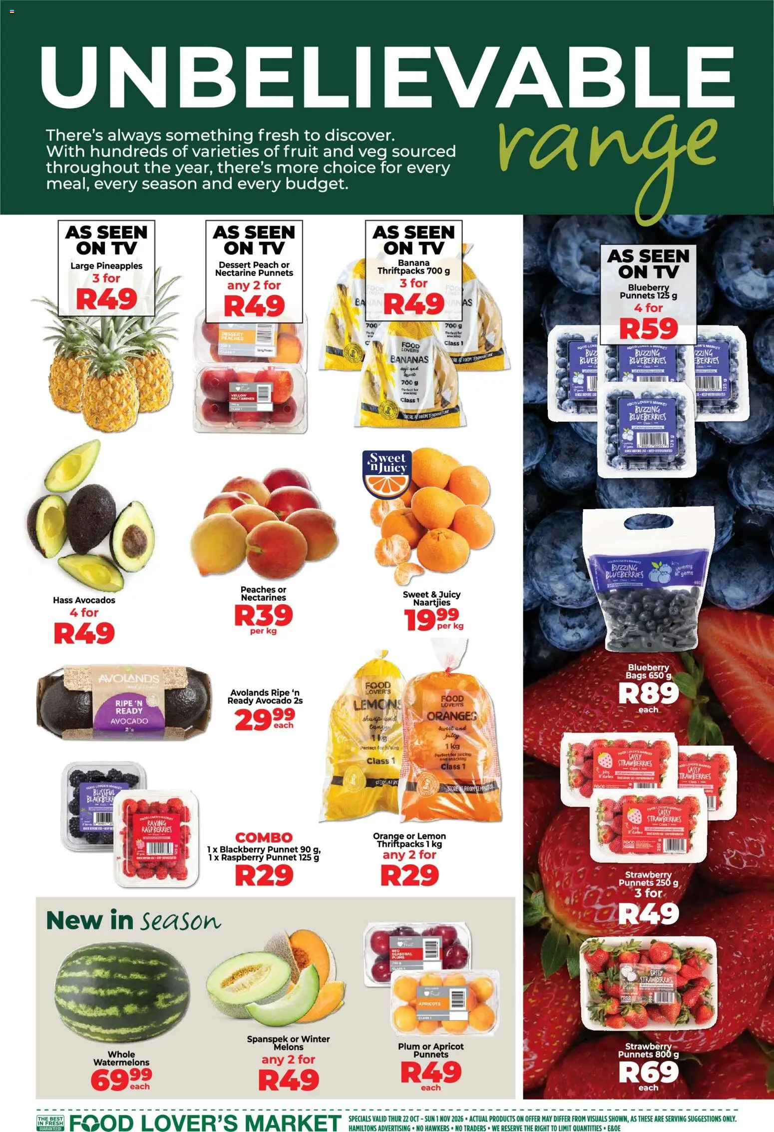 New Food Lover's Market catalogue – valid from 22/10/2026 | Page: 3 | Products: TV, Dessert, Oranges, Lemon
