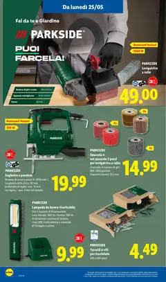 Anteprima del volantino PARKSIDE Spazzola o set spazzole 2 pezzi per levigatrice a rullo, Intervallo di numero di giri: 900-3200 giri/min, Diametro interno: 19,5 mm valido a partire dal 21.05.2026 | Pagina: 40 | Prodotti: Faretto, Tè, Cavo, Lampada