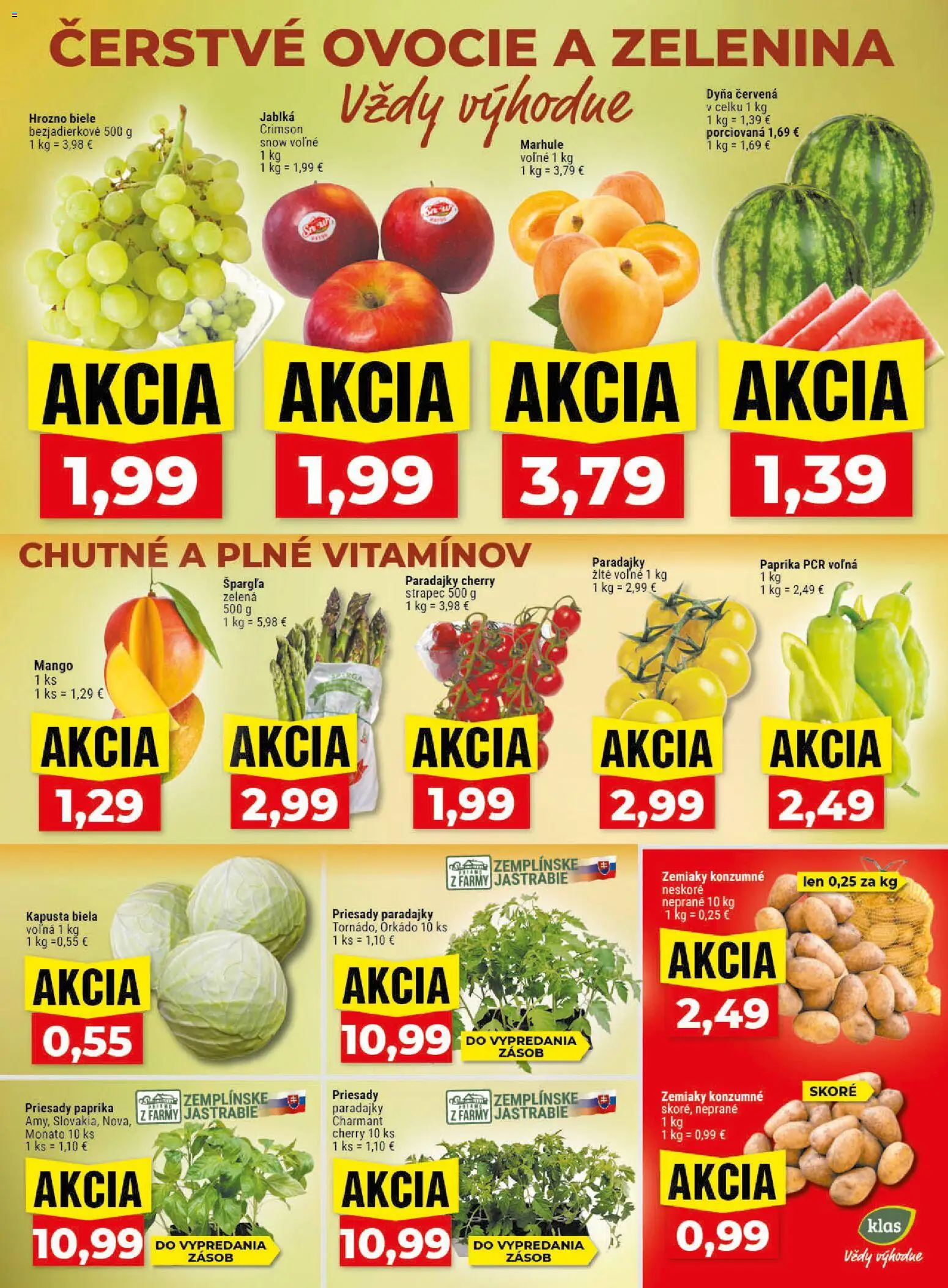 Nové Klas akcie – leták je platný od 25.05.2026 | Strana: 3 | Produkty: Kapusta, Paradajky, Kapusta biela, Špargľa