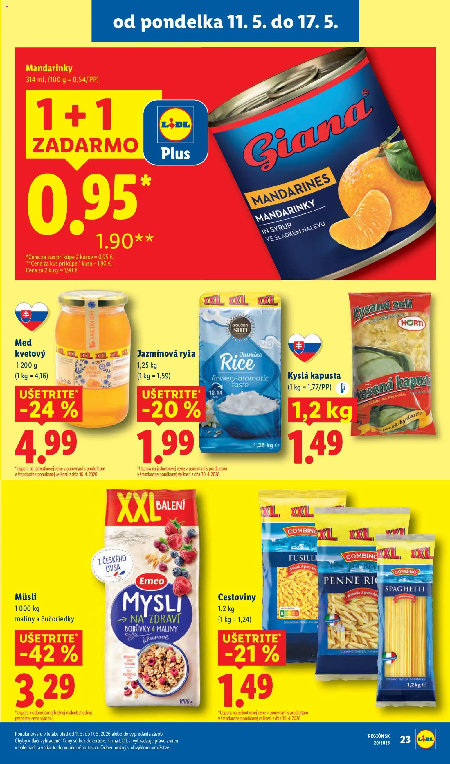 Nové Lidl akcie – leták je platný od 11.05.2026 | Strana: 27 | Produkty: Fusilli, Ryža, Čučoriedky, Med