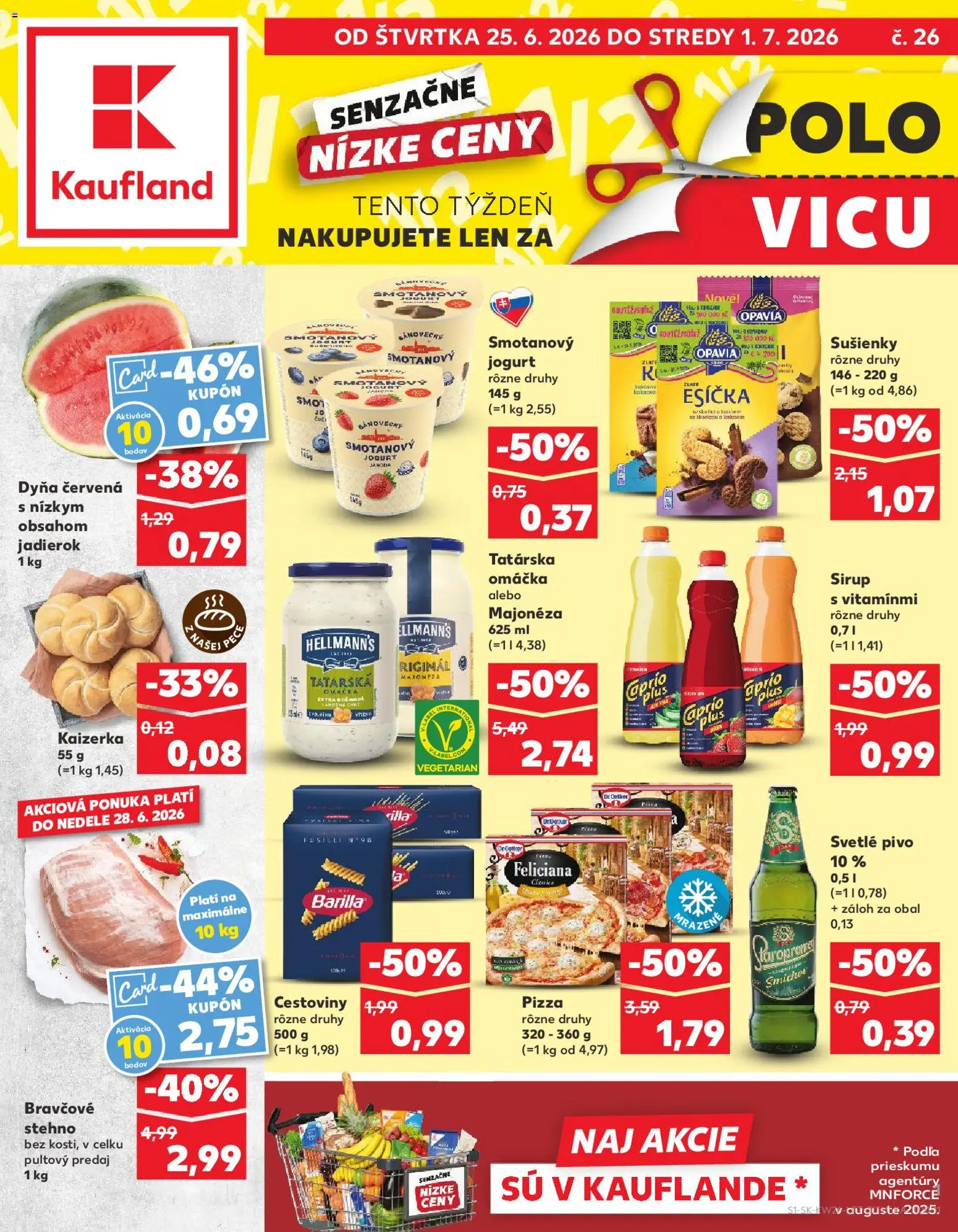 Nové Kaufland akcie – leták je platný od 25.06.2026 | Strana: 1 | Produkty: Jogurt, Cestoviny, Tatárska omáčka, Omáčka