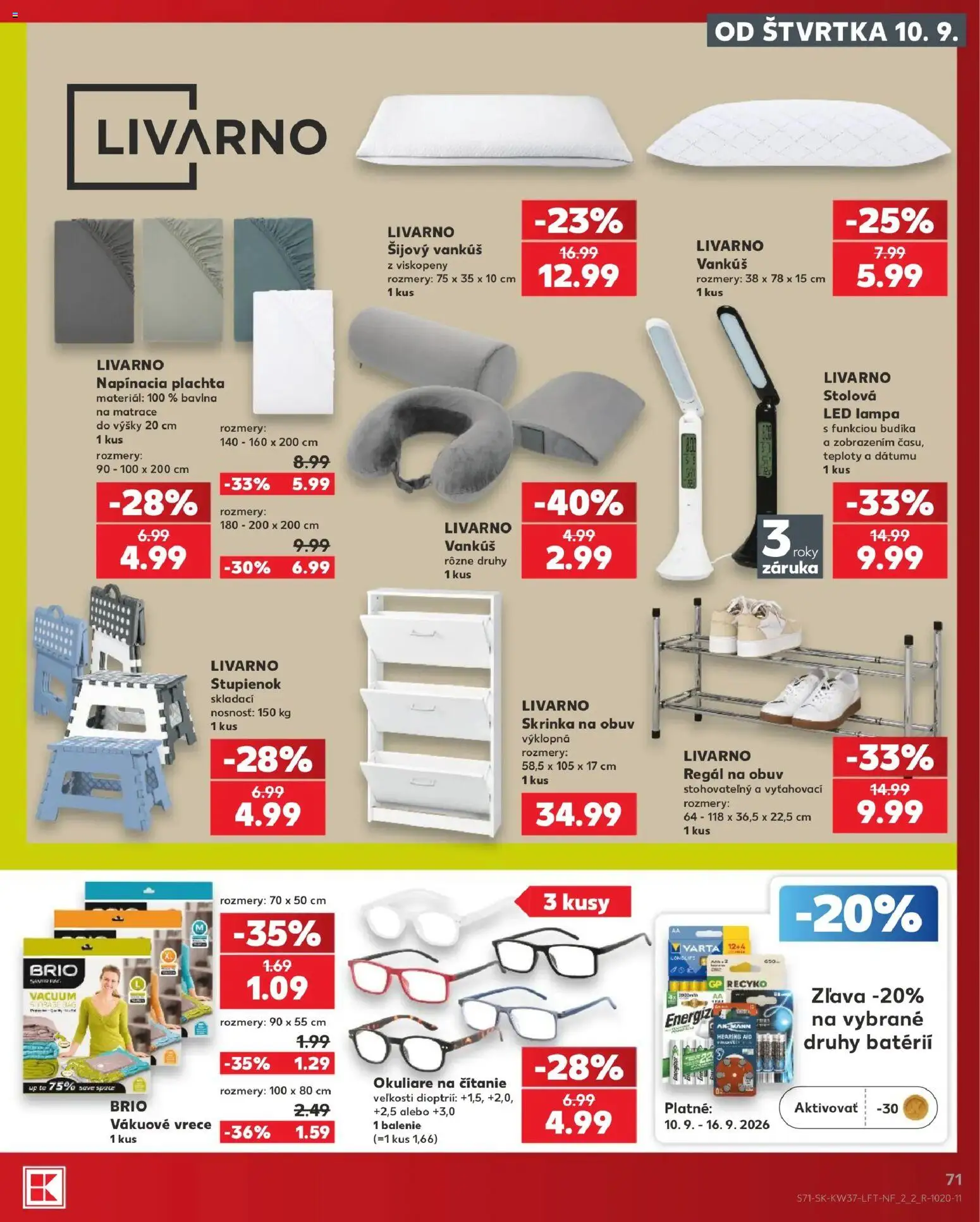 Nové Kaufland akcie – leták je platný od 10.09.2026 | Strana: 71 | Produkty: Matrace, Plachta, Regál, Vankúš